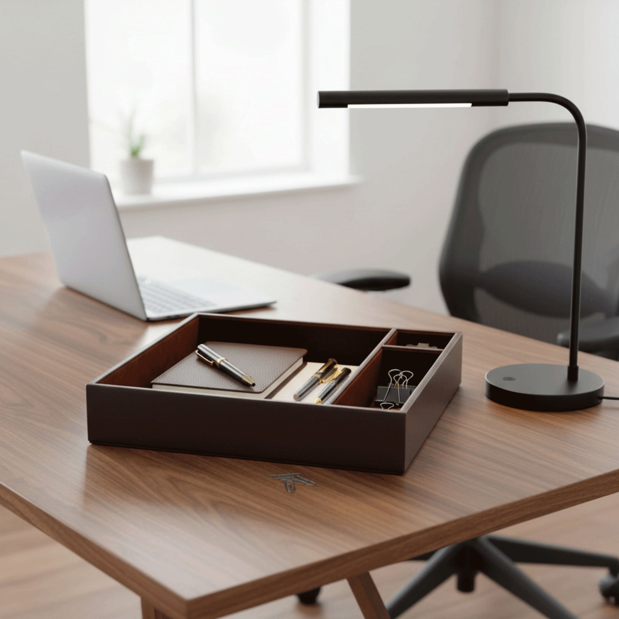 Chocolate Brown Leather Conference Room Organizer Tray