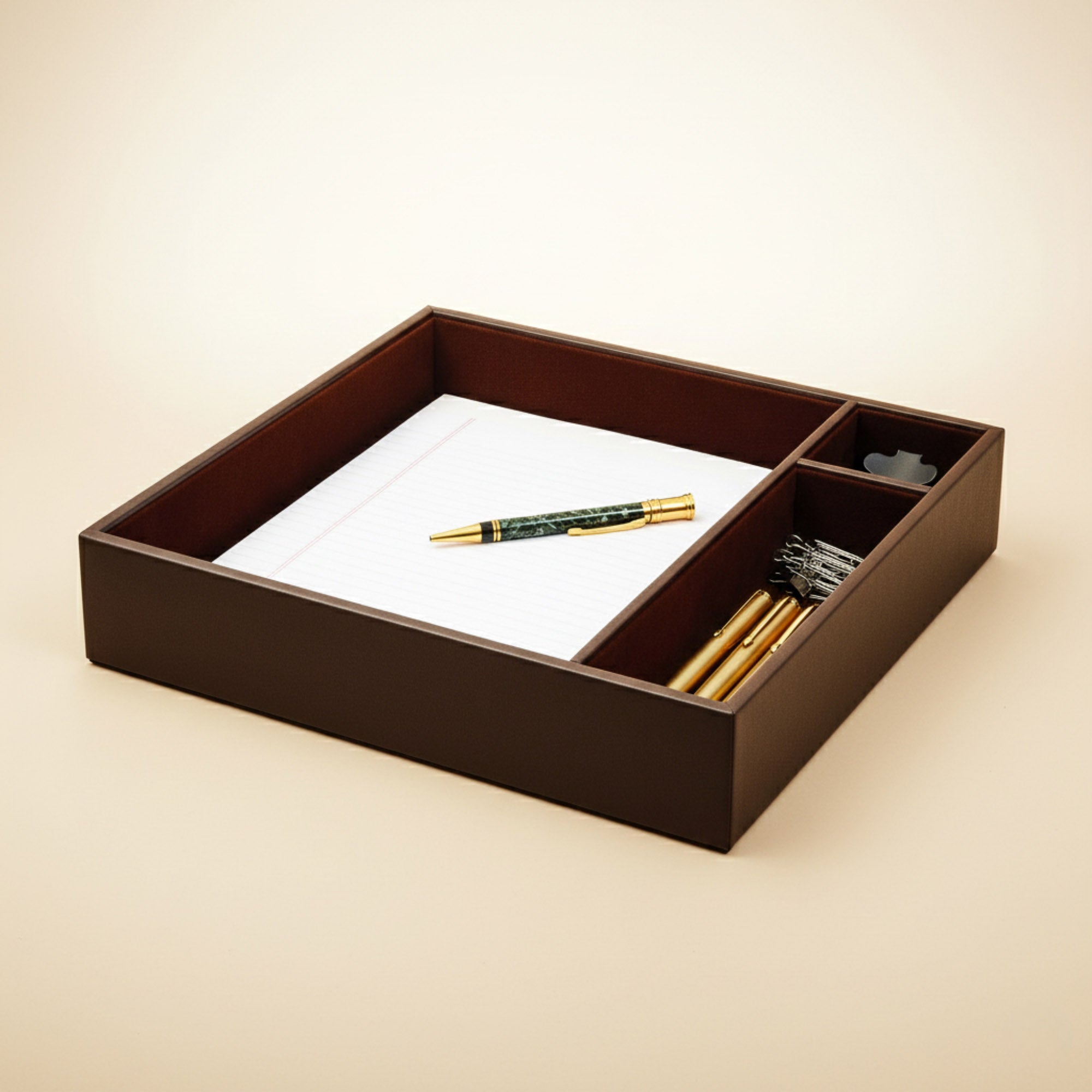 Chocolate Brown Leather Conference Room Organizer Tray