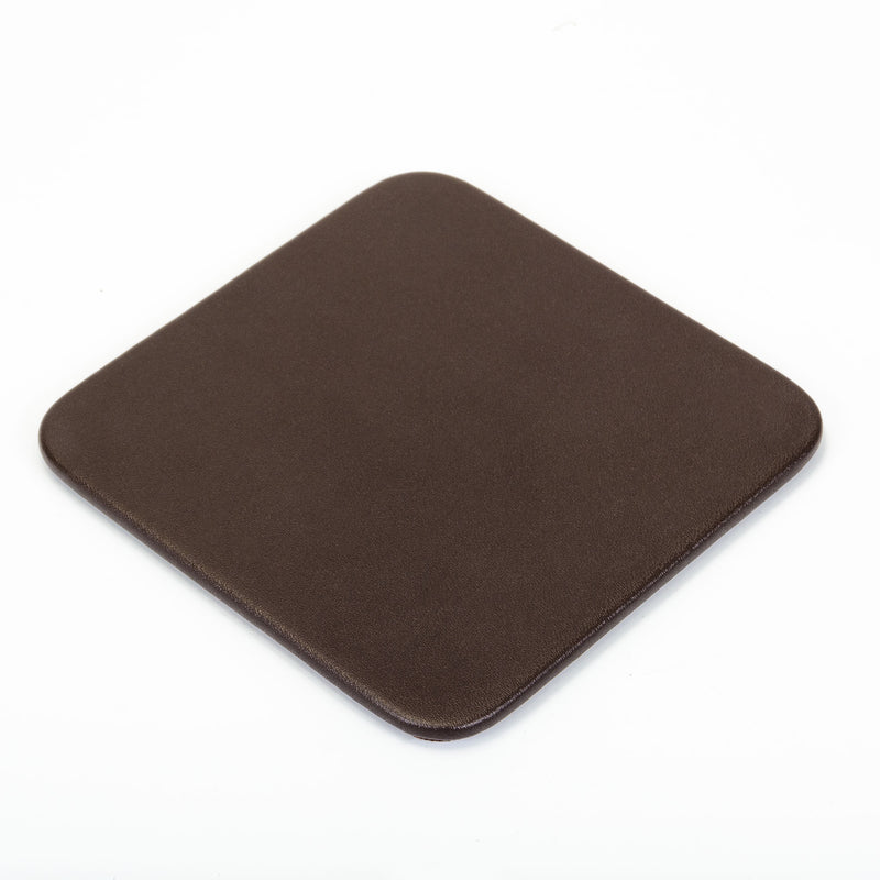 Chocolate Brown Leather 10 Square Coaster Set w/ Holder