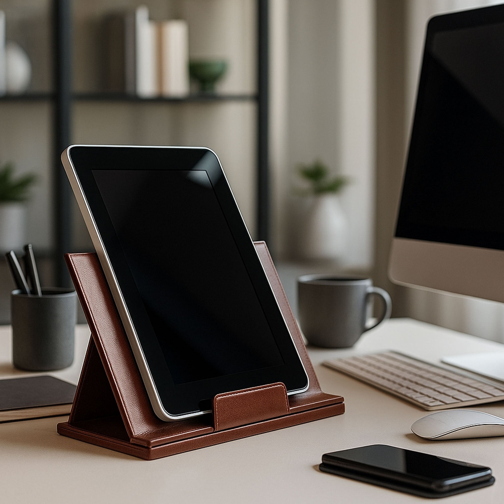 Chocolate Brown Leather Tablet Stand