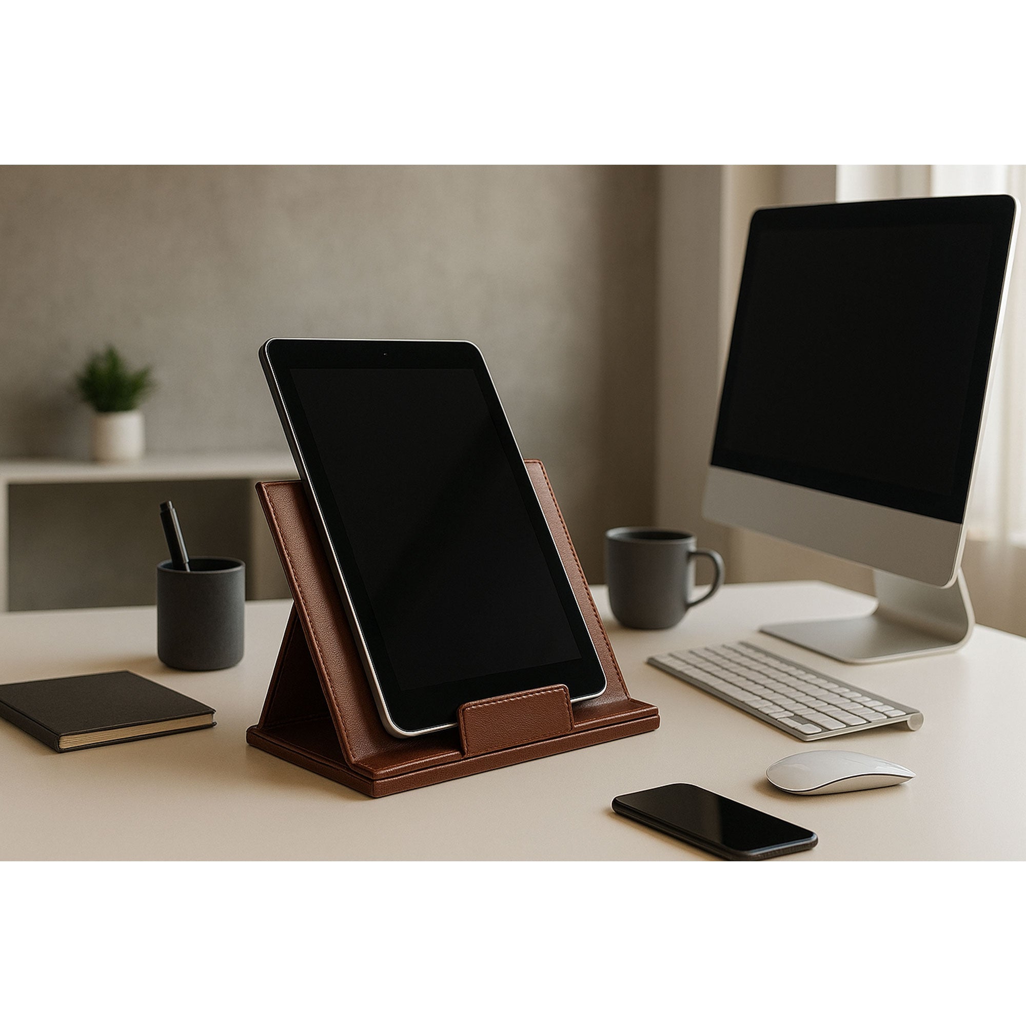 Chocolate Brown Leather Tablet Stand