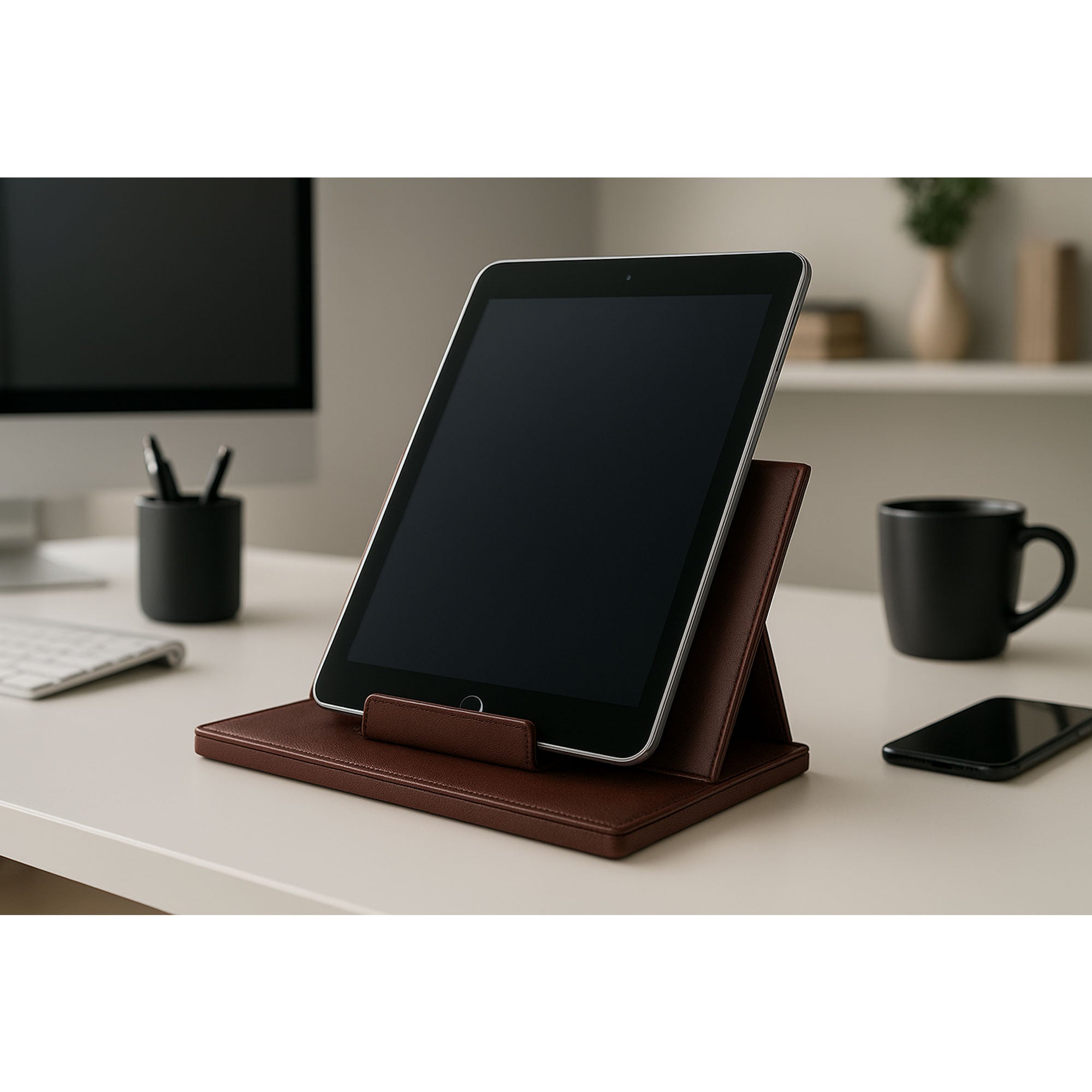 Chocolate Brown Leather Tablet Stand