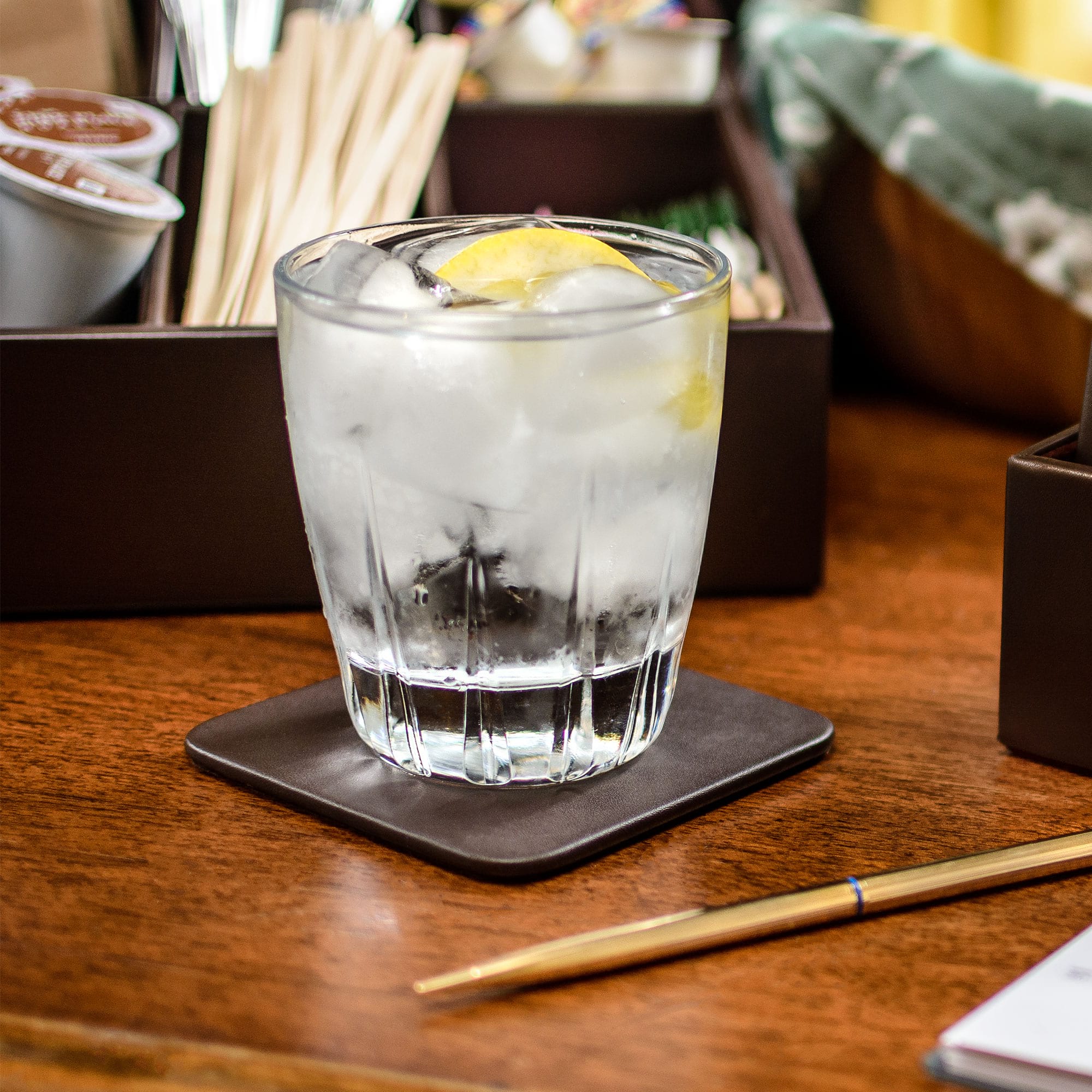 Chocolate Brown Leatherette Square Coaster