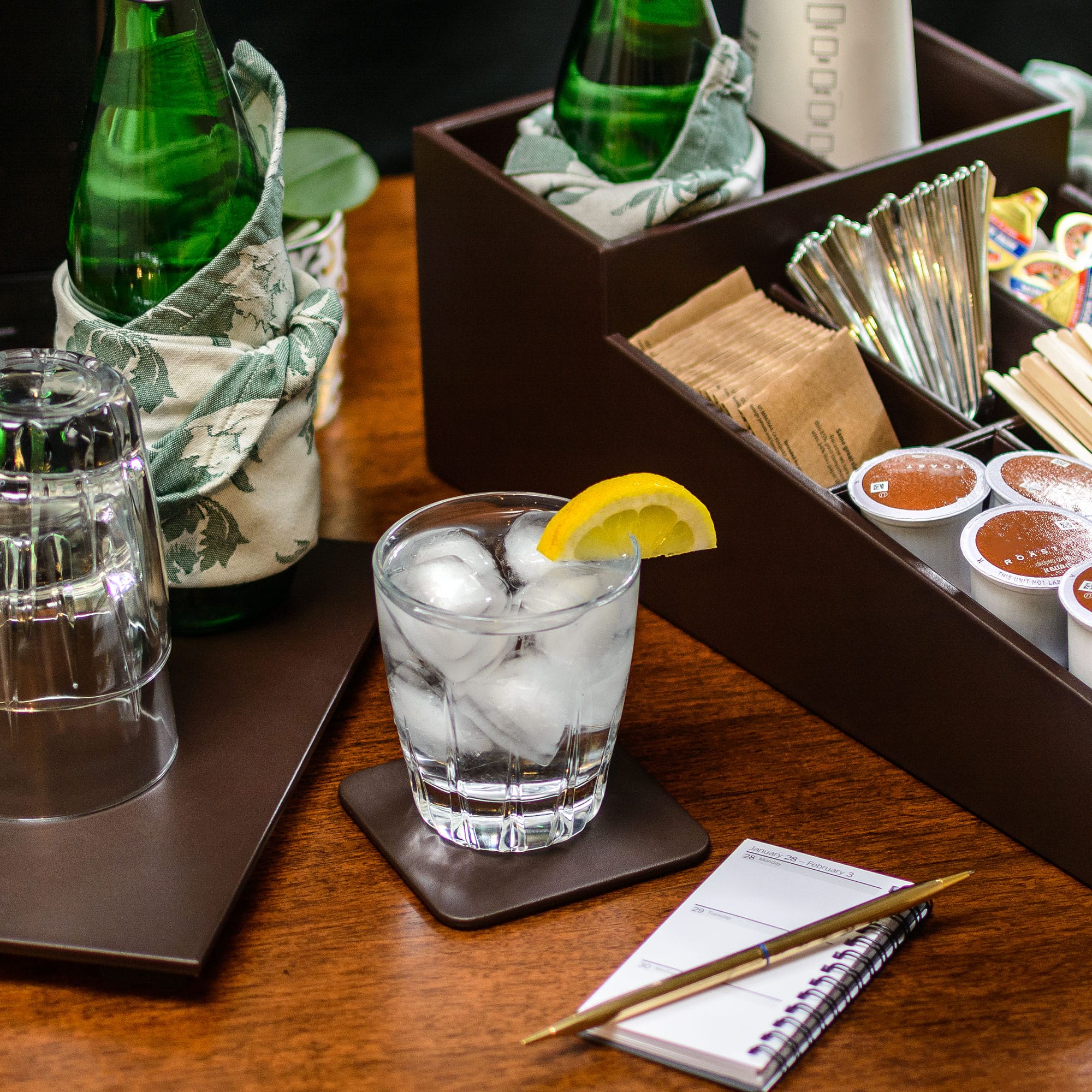 Chocolate Brown Leatherette Square Coaster