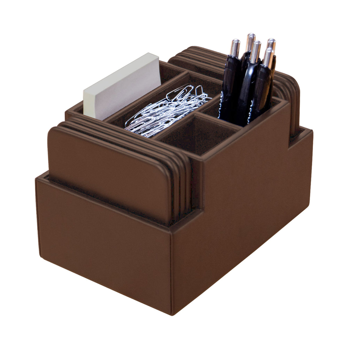Chocolate Brown Leather 8 Square Coaster Set w/ Holder