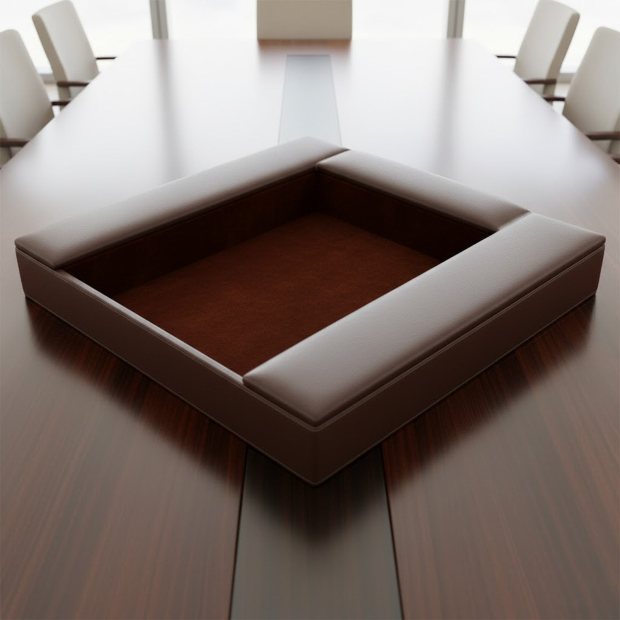 Chocolate Brown Leather Conference Room Organizer