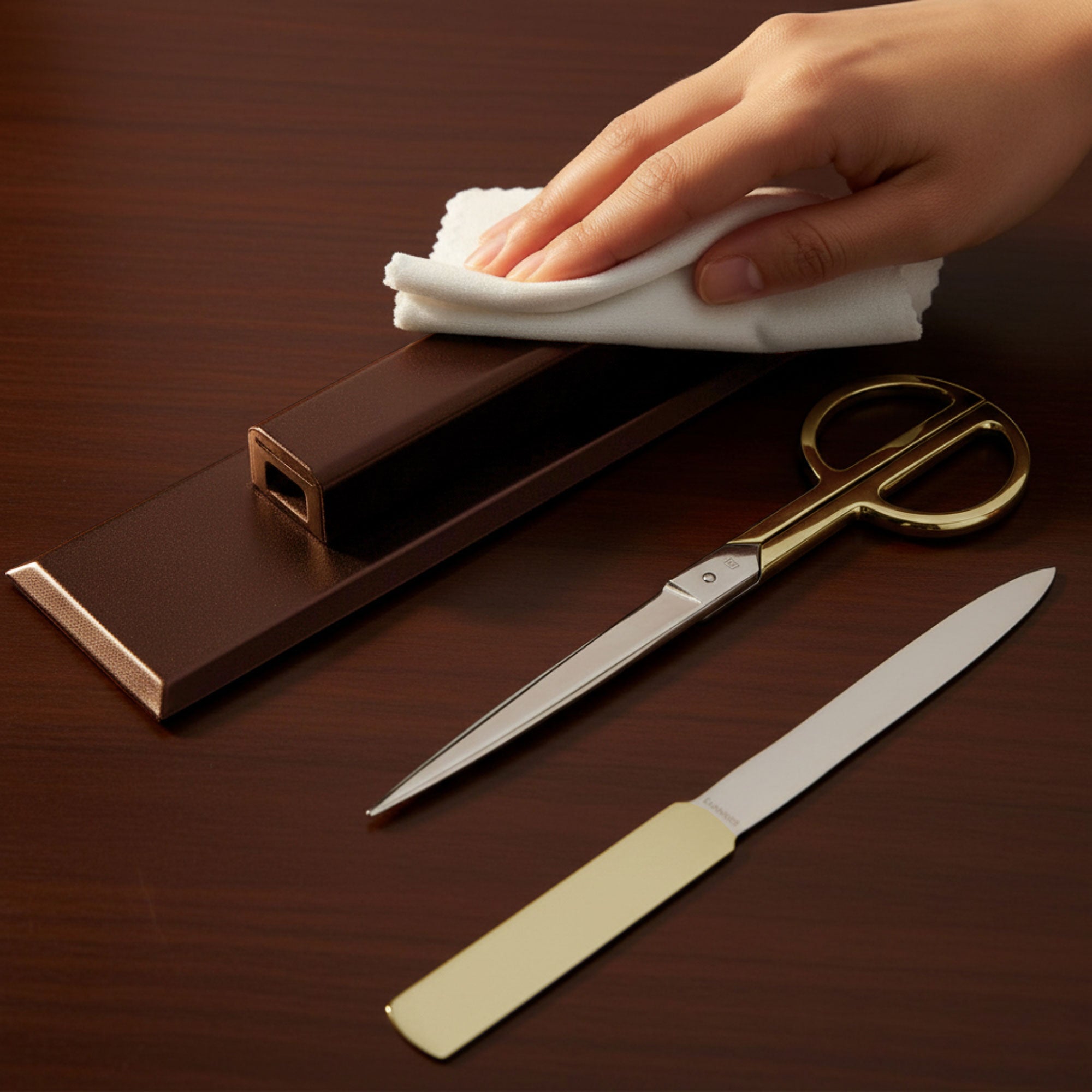 Chocolate Brown Leather Library Set With Gold Hardware
