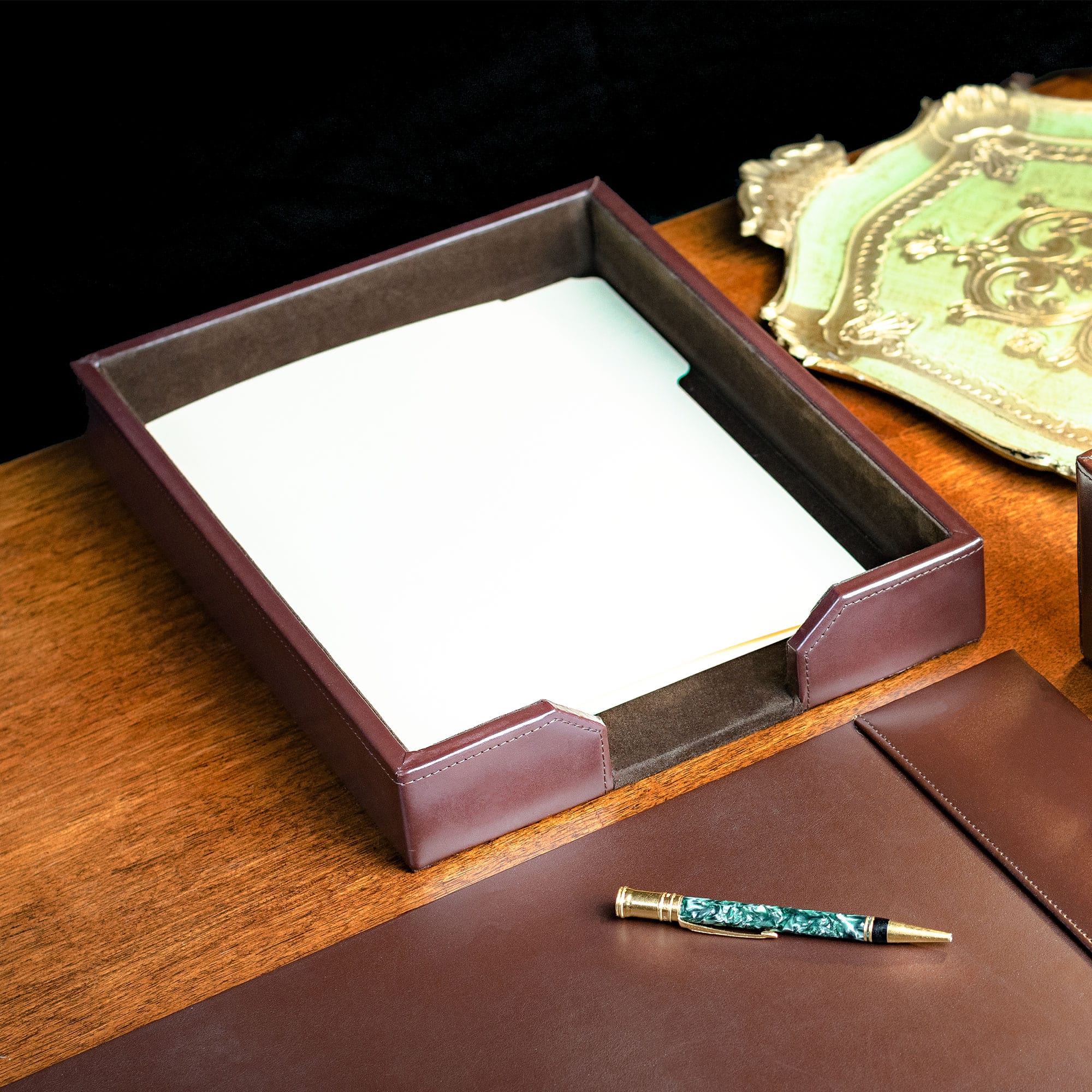 Dark Brown Bonded Leather Letter Tray