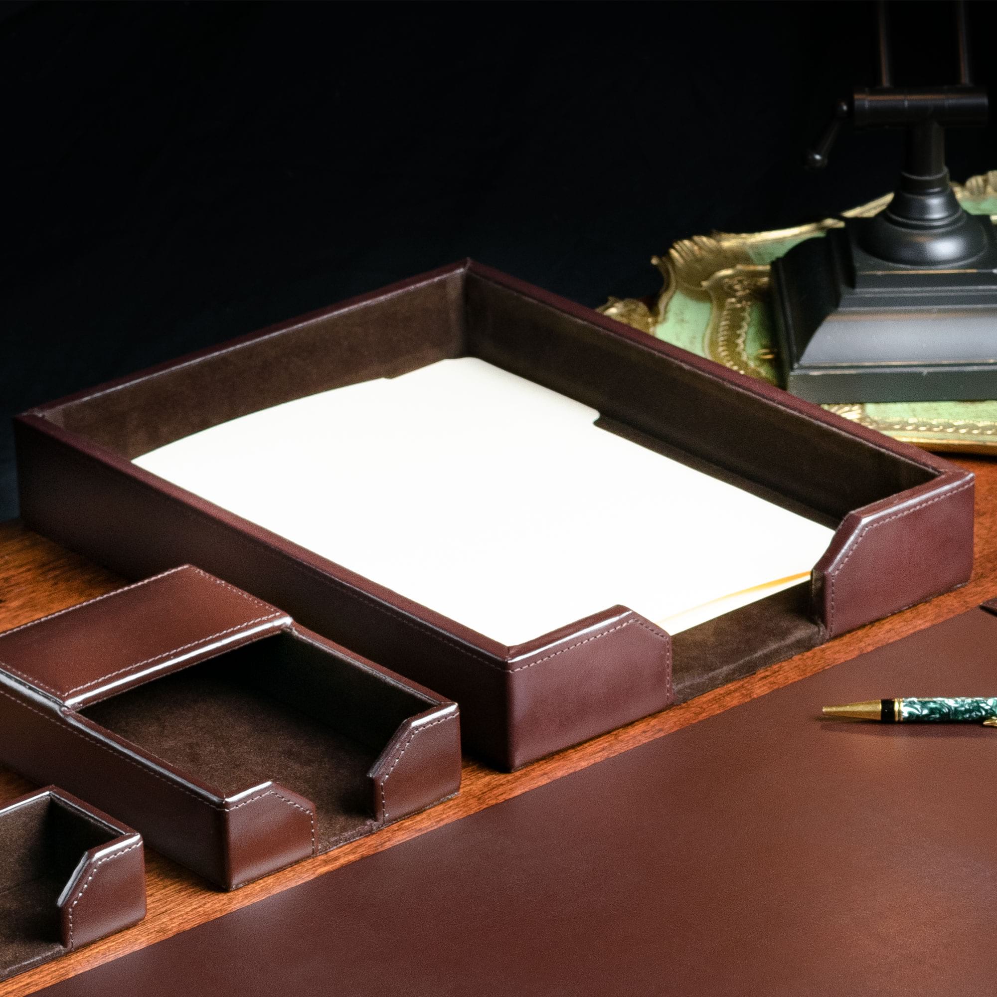 Dark Brown Bonded Leather Letter Tray