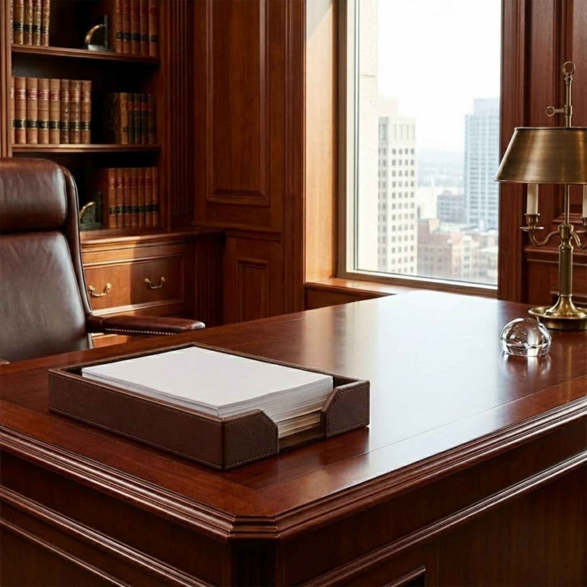 Dark Brown Bonded Leather Letter Tray