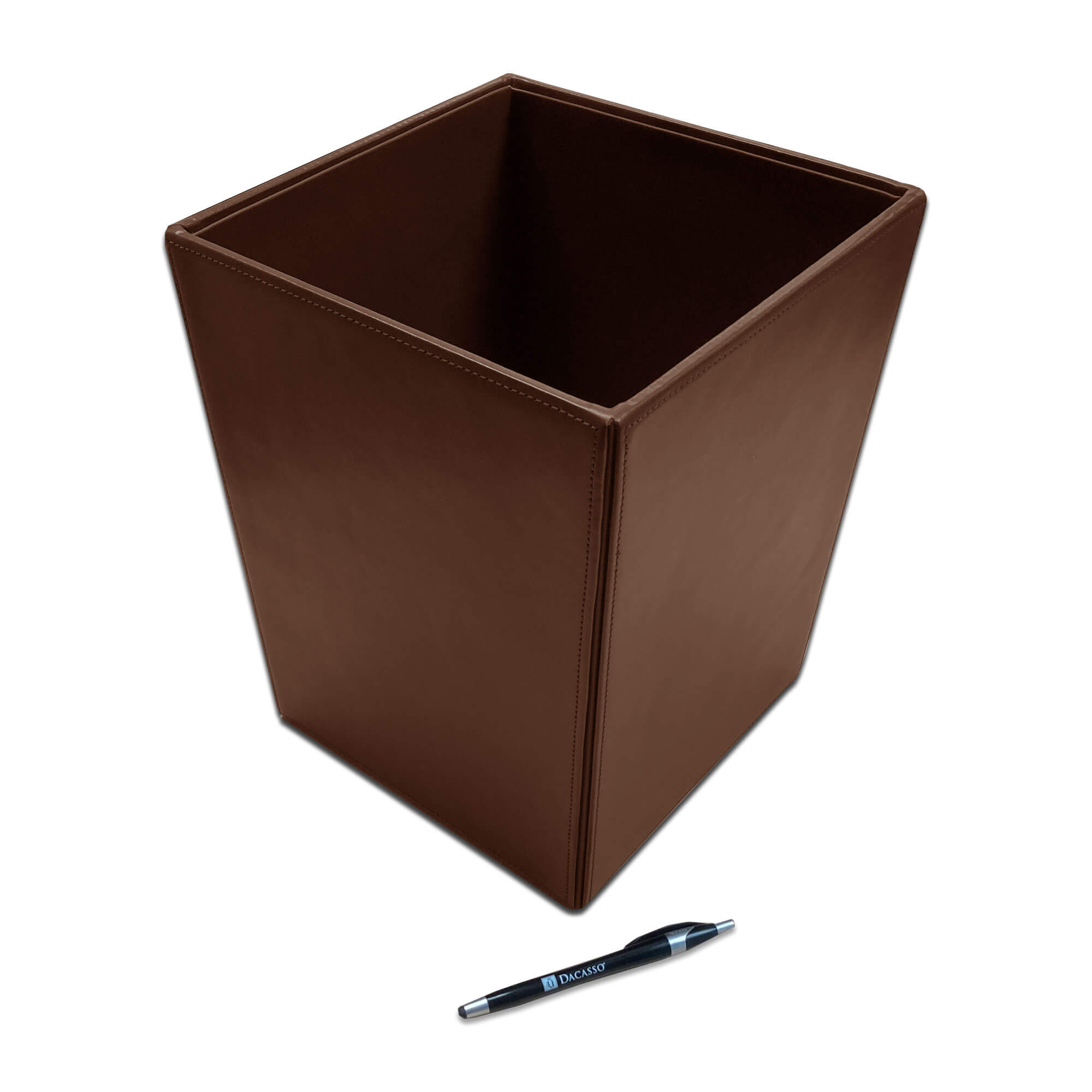 Dark Brown Bonded Leather Waste Basket, 14 Qt