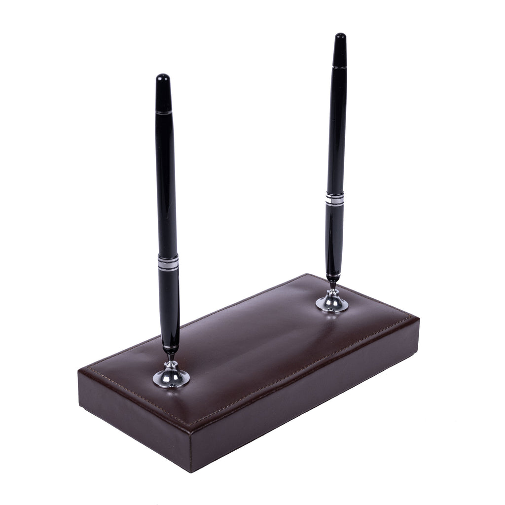 Dark Brown Bonded Leather Double Pen Stand – dacasso-inc