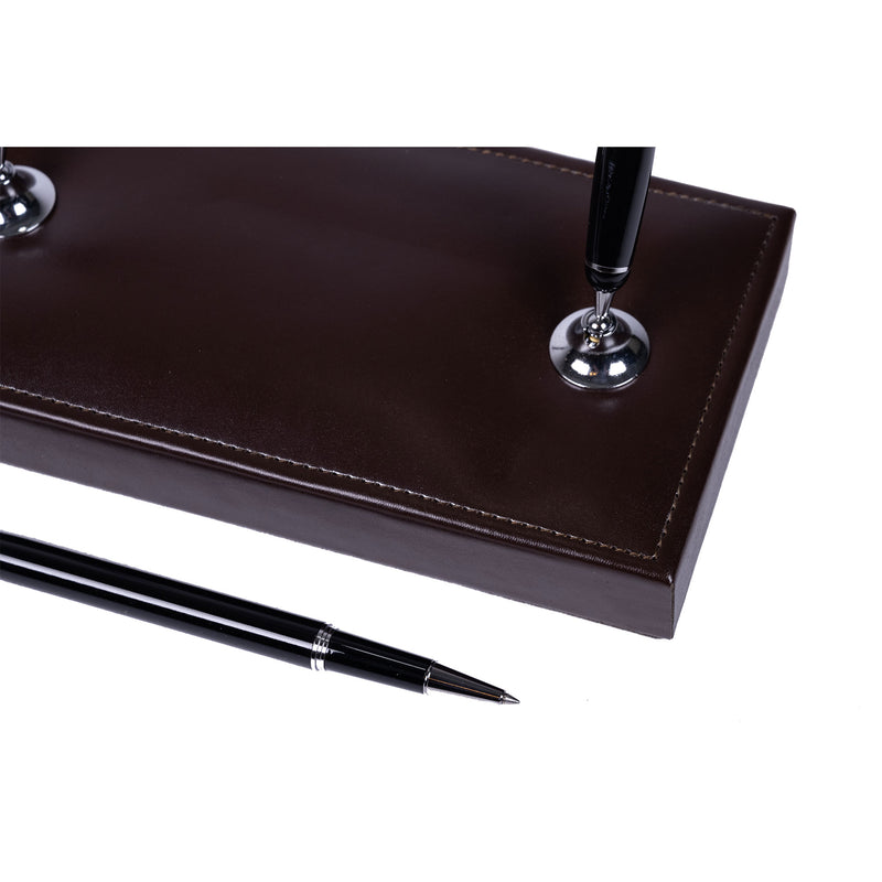 Dark Brown Bonded Leather Double Pen Stand