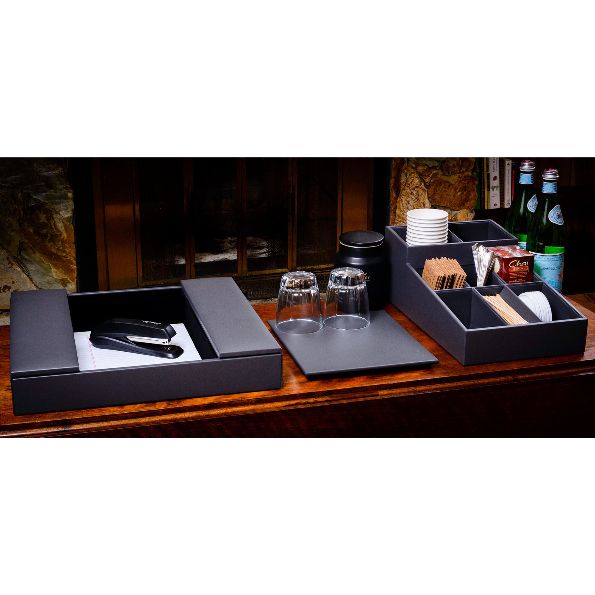 Gray Leatherette Coffee Condiment Organizer