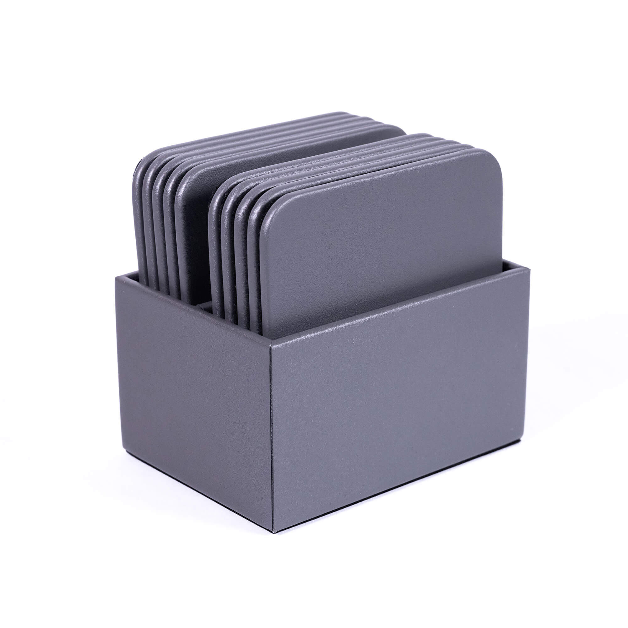 Gray Leatherette 10 Square Coaster Set w/ Holder