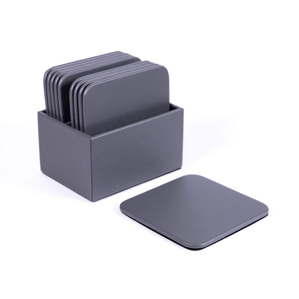 Gray Leatherette 10 Square Coaster Set w/ Holder