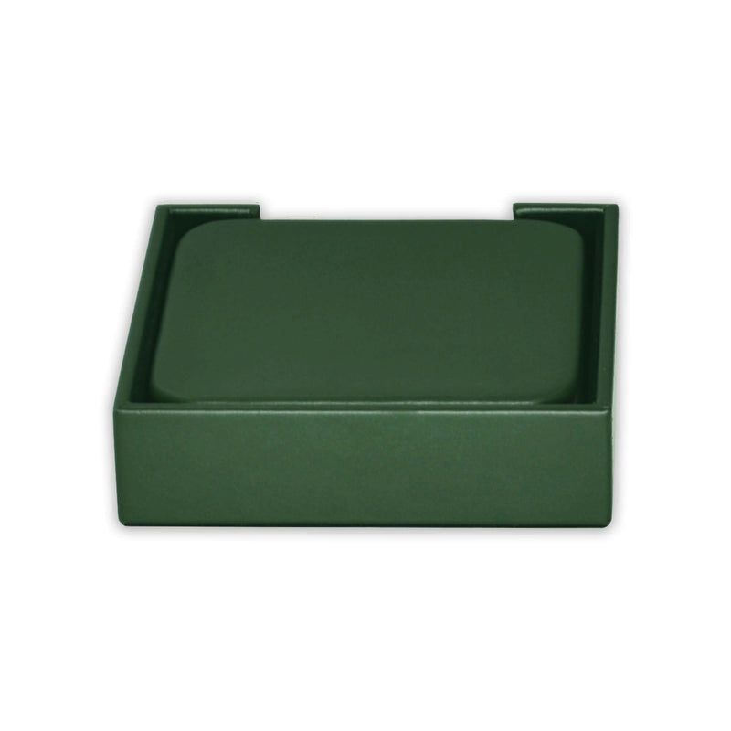 Dark Green Leather Square Coaster Set with Holder