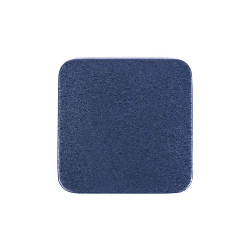 Navy Blue Leatherette 4 Square Coaster Set w/ Holder