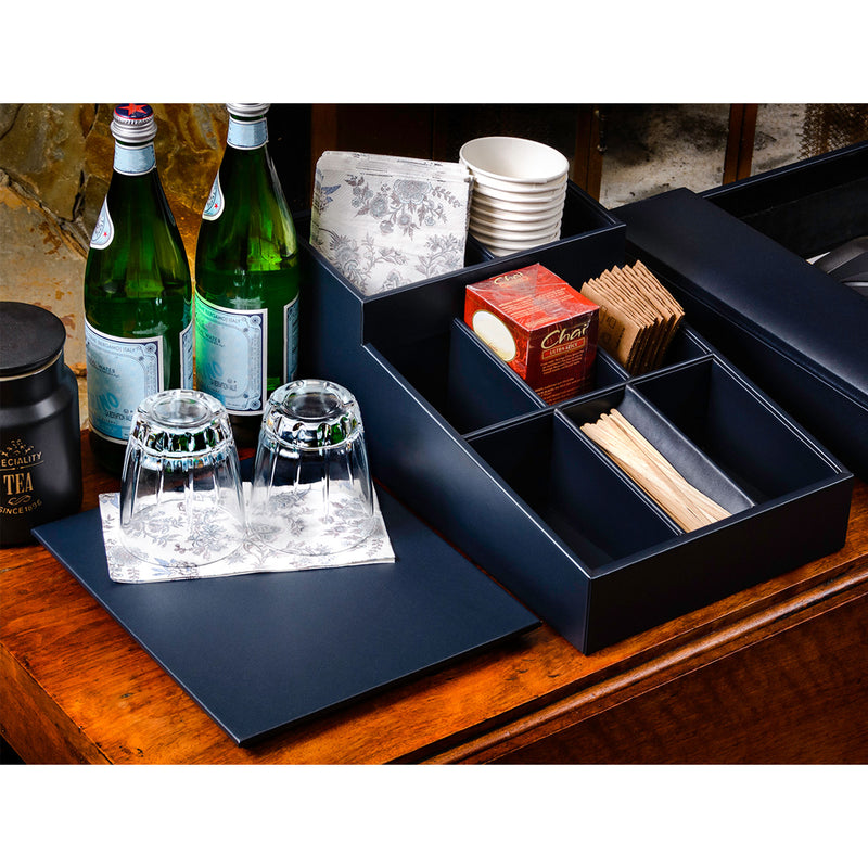 Navy Blue Leatherette Coffee Condiment Organizer