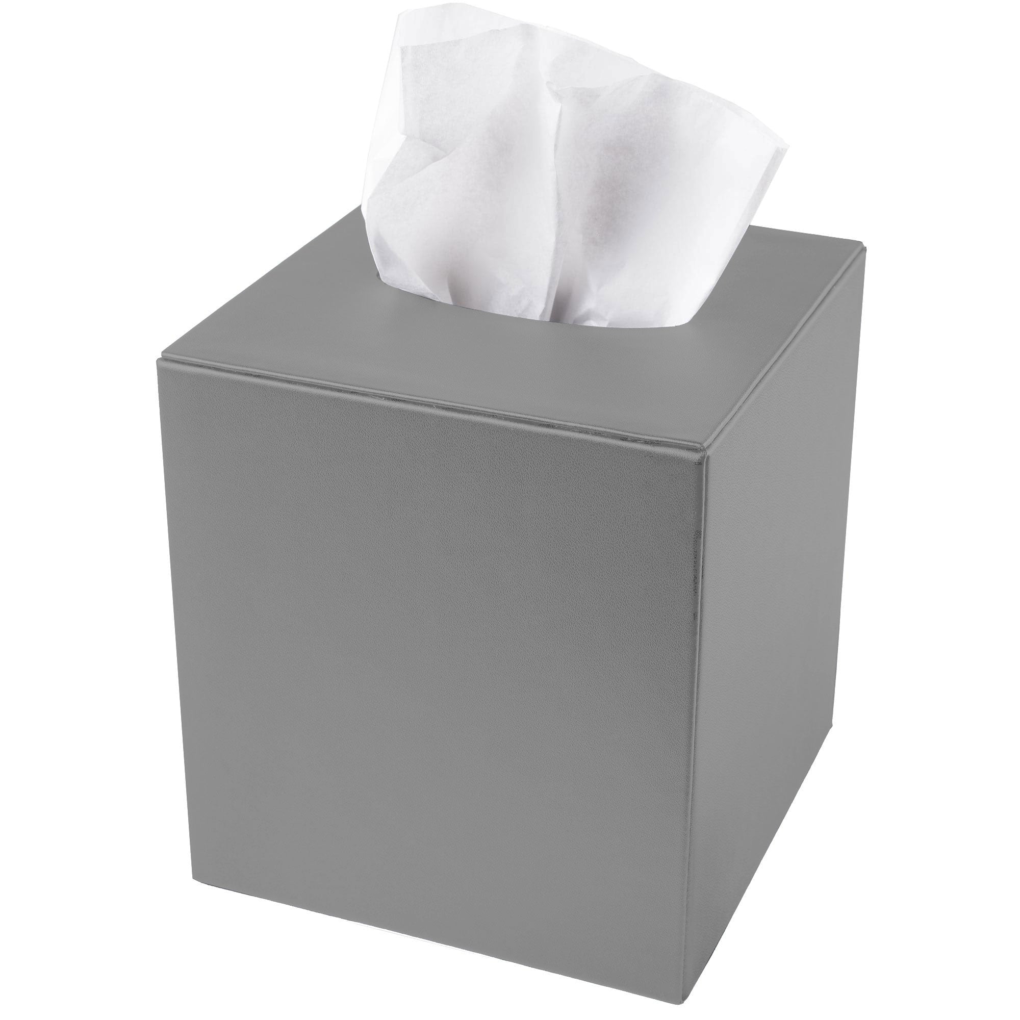 Gray Leather Square Tissue Box Cover
