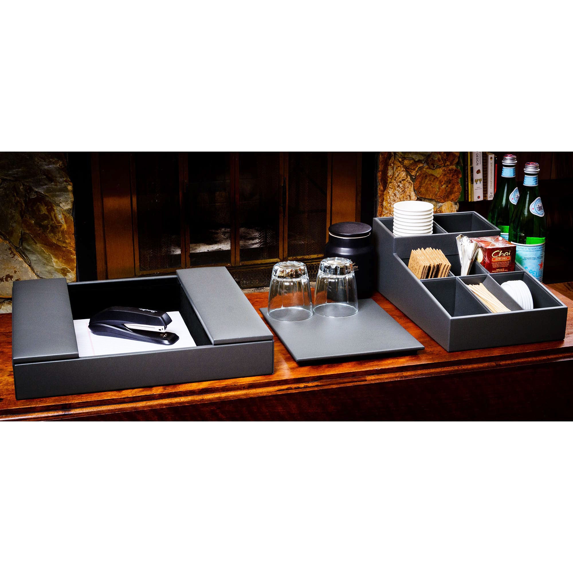 Gray Leather Conference Room Organizer
