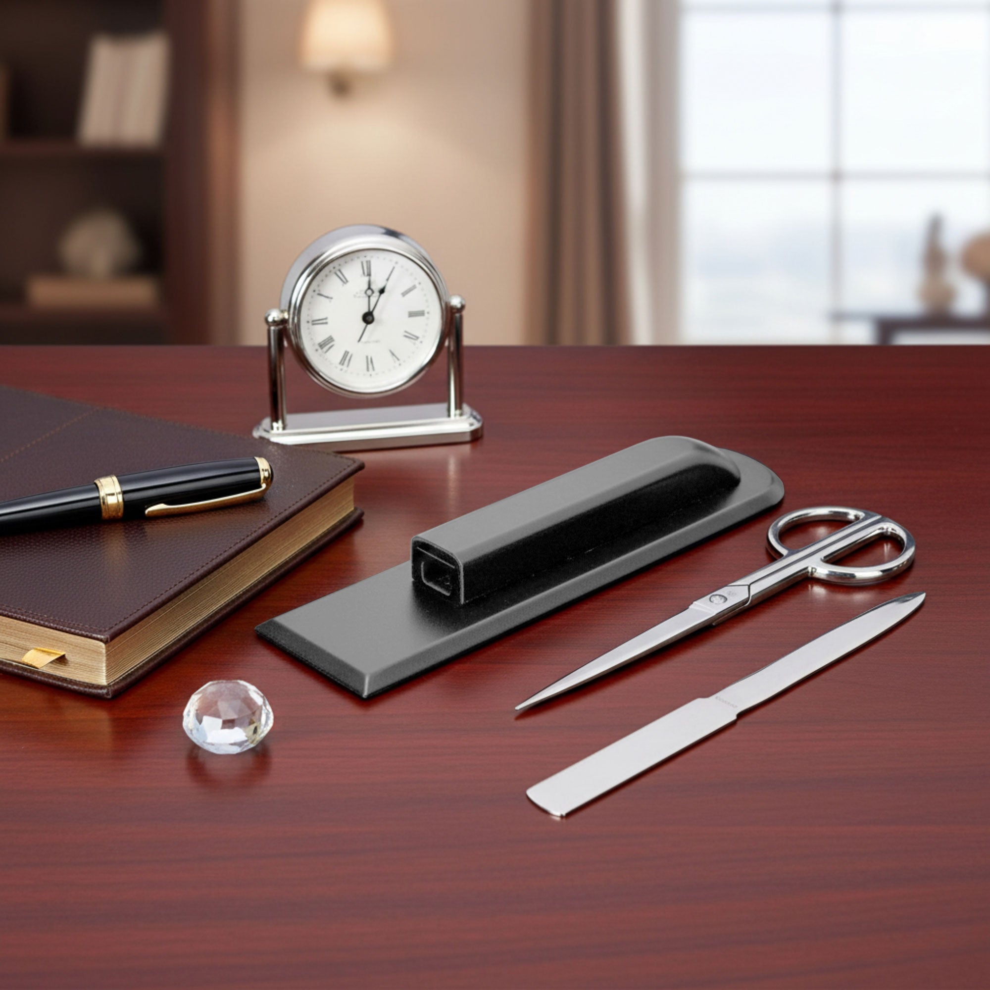 Gray Leather Library Set With Silver Hardware