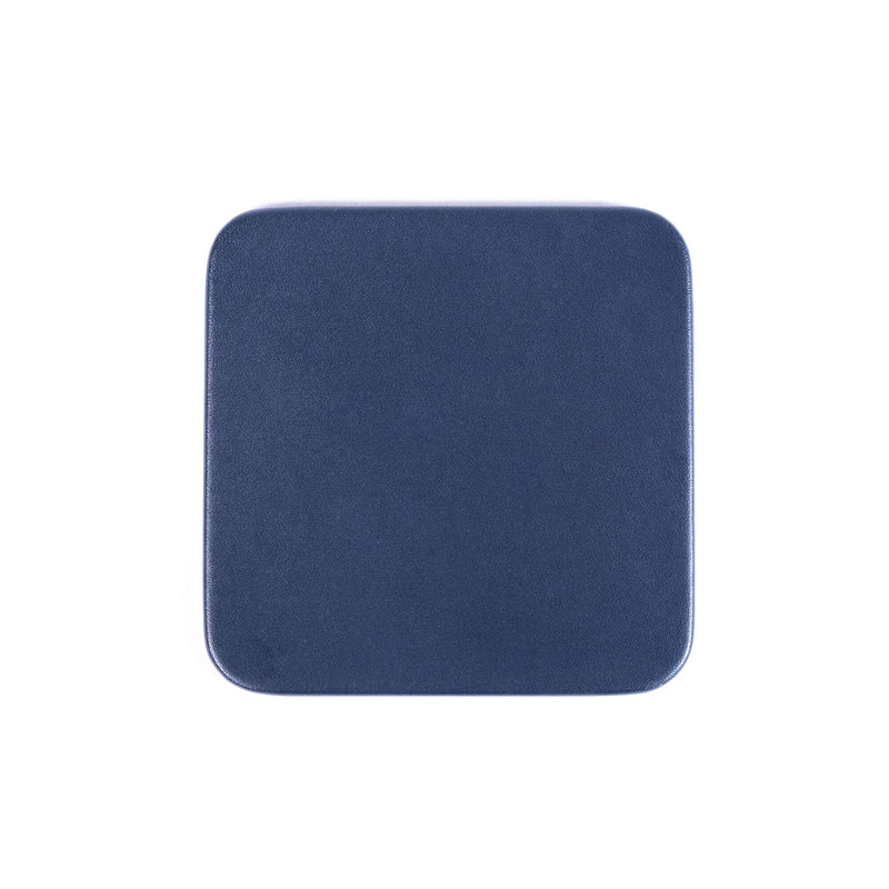Navy Blue Leather 10 Square Coaster Set w/ Holder