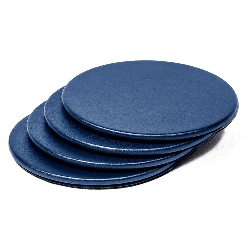 Navy Blue Leather Single Coaster, Round