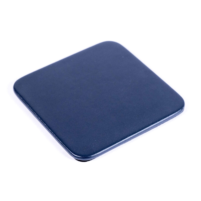 Navy Blue Leather 4 Square Coaster Set w/ Holder