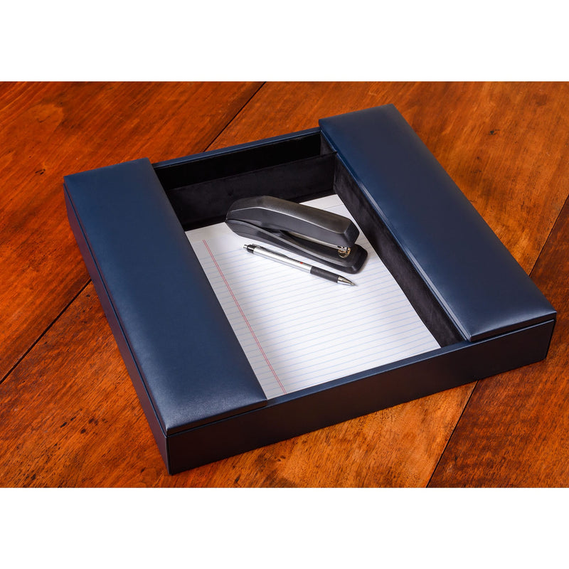 Navy Blue Leather Conference Room Organizer