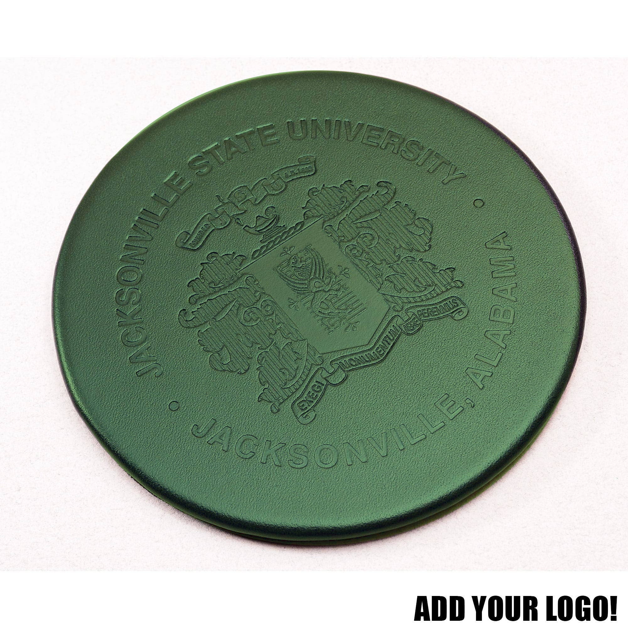 Dark Green Leatherette 10 Round Coaster Set w/ Holder