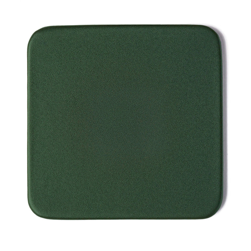 Dark Green Leatherette Single Coaster, Square