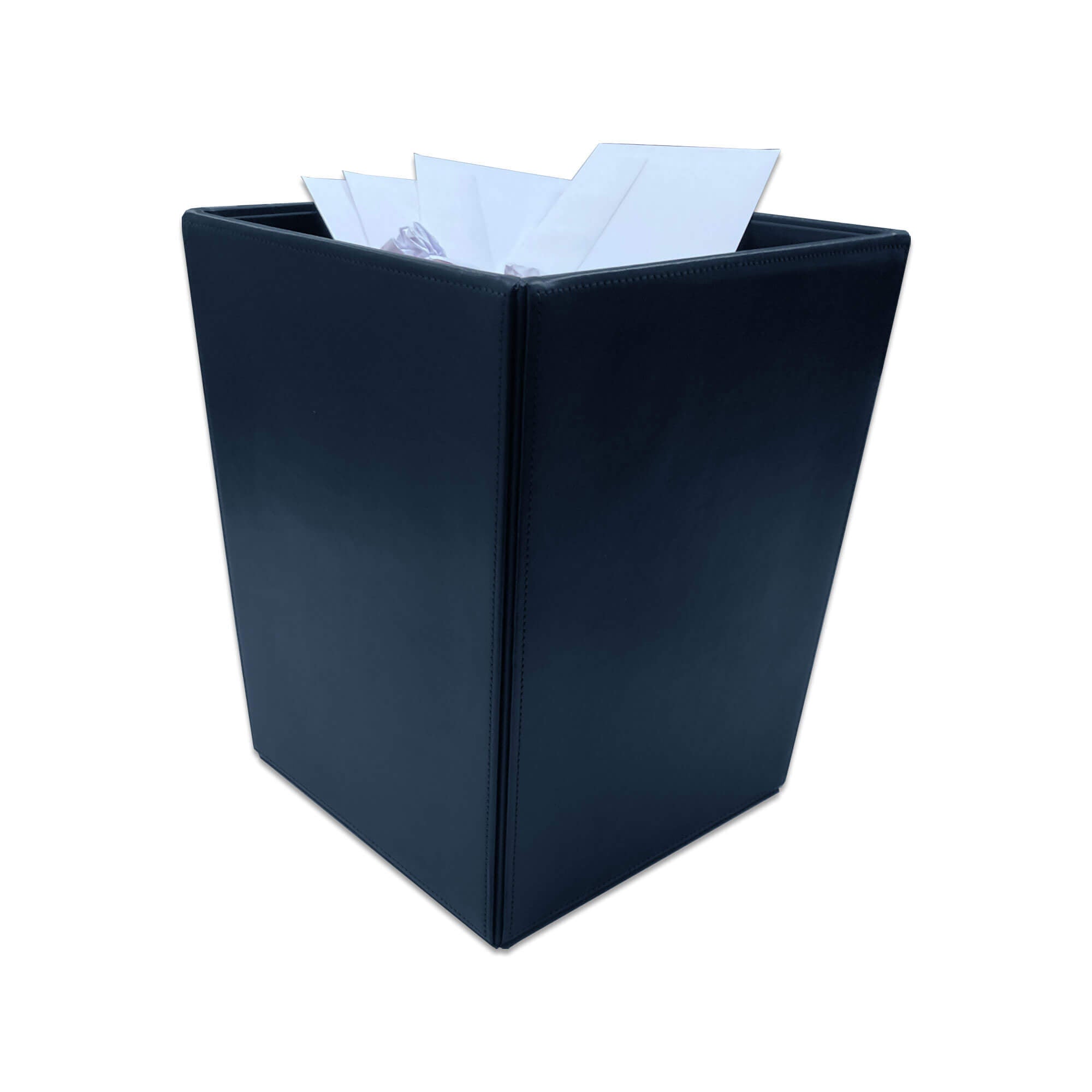 Navy Blue Bonded Leather Waste Basket, 14 Qt