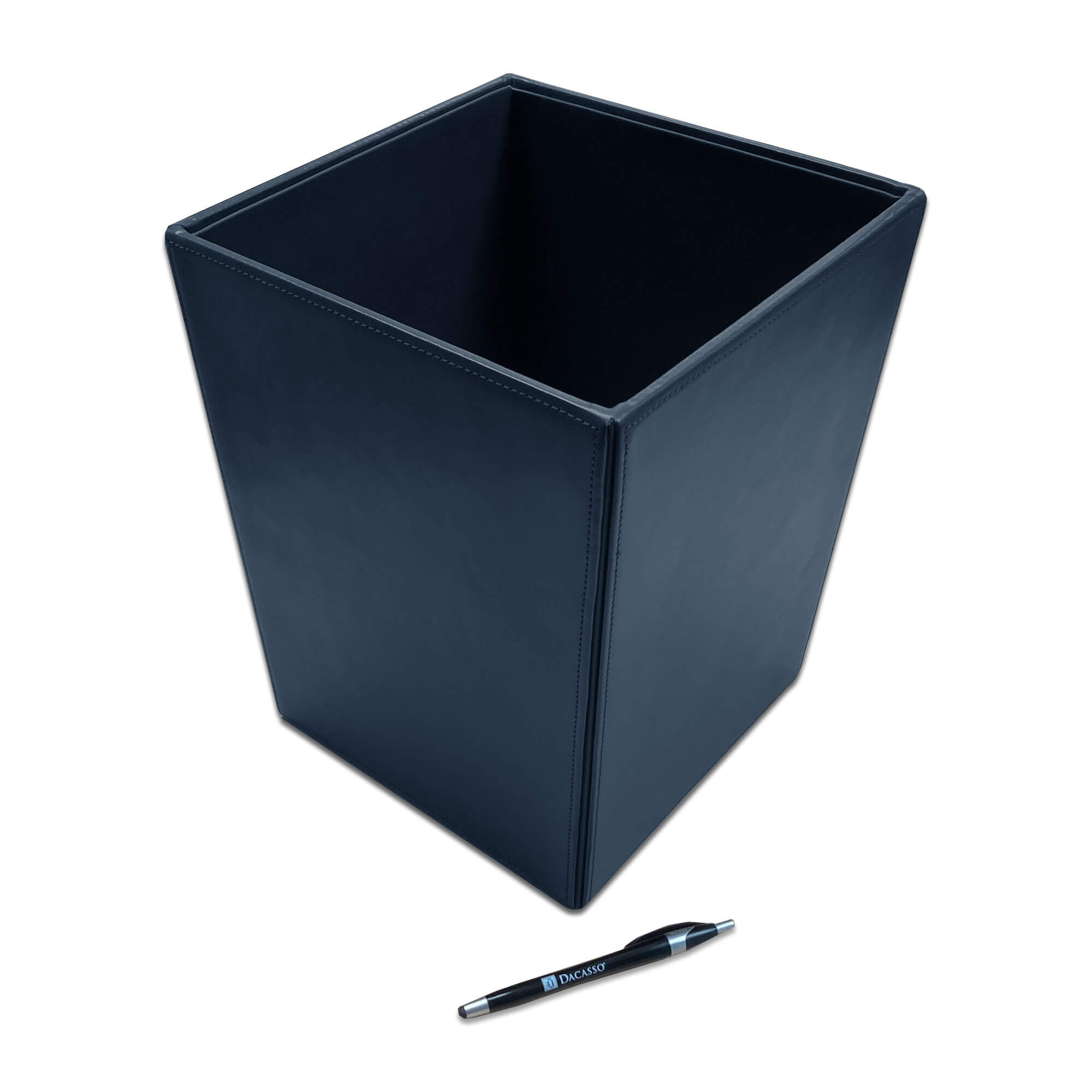 Navy Blue Bonded Leather Waste Basket, 14 Qt