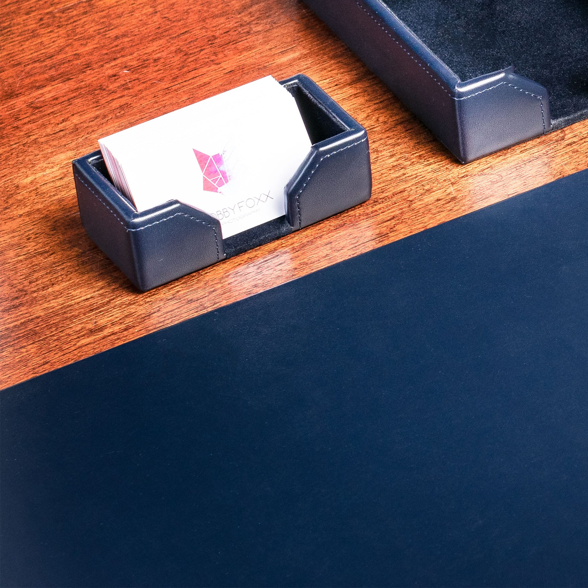 Navy Blue Bonded Leather Business Card Holder