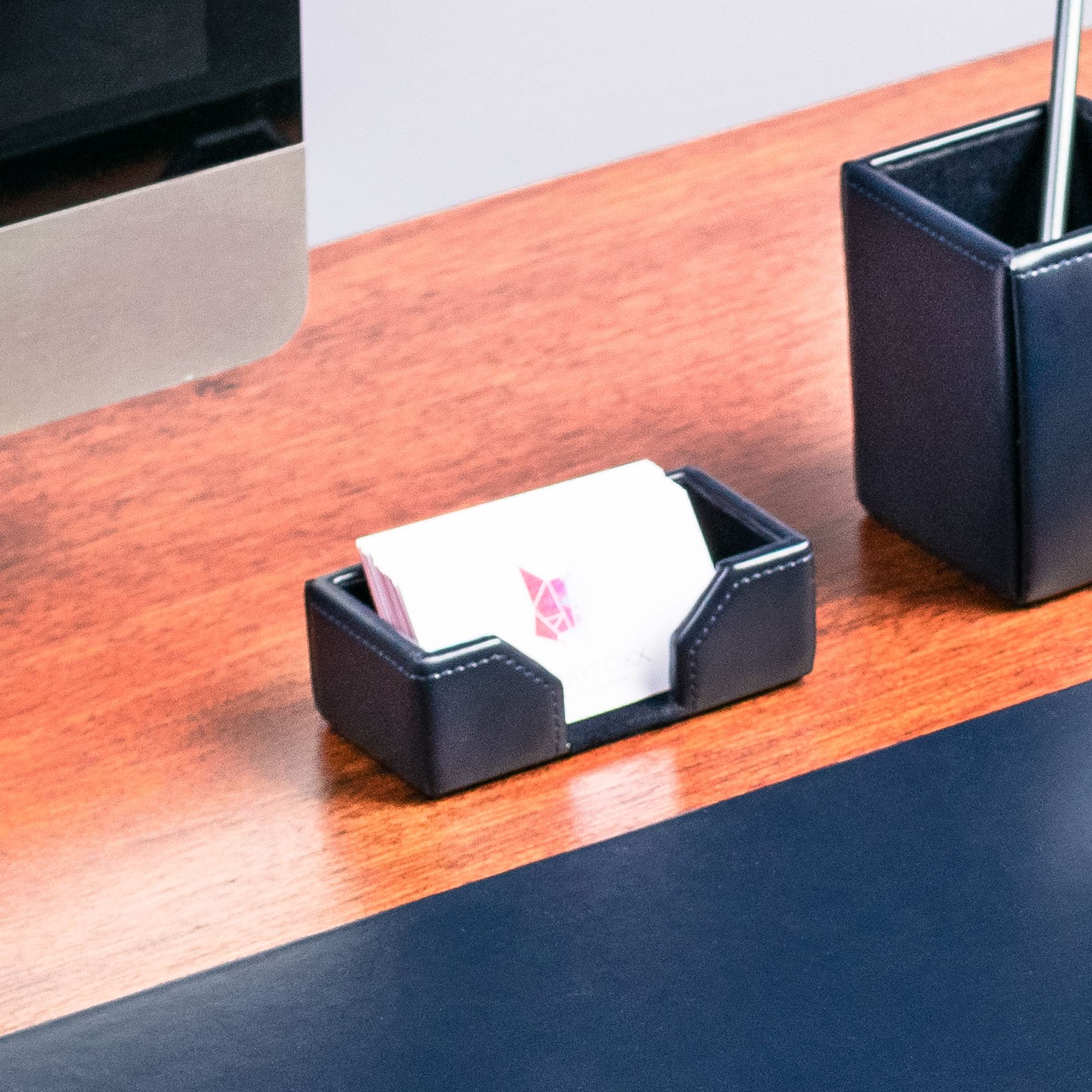 Navy Blue Bonded Leather Business Card Holder