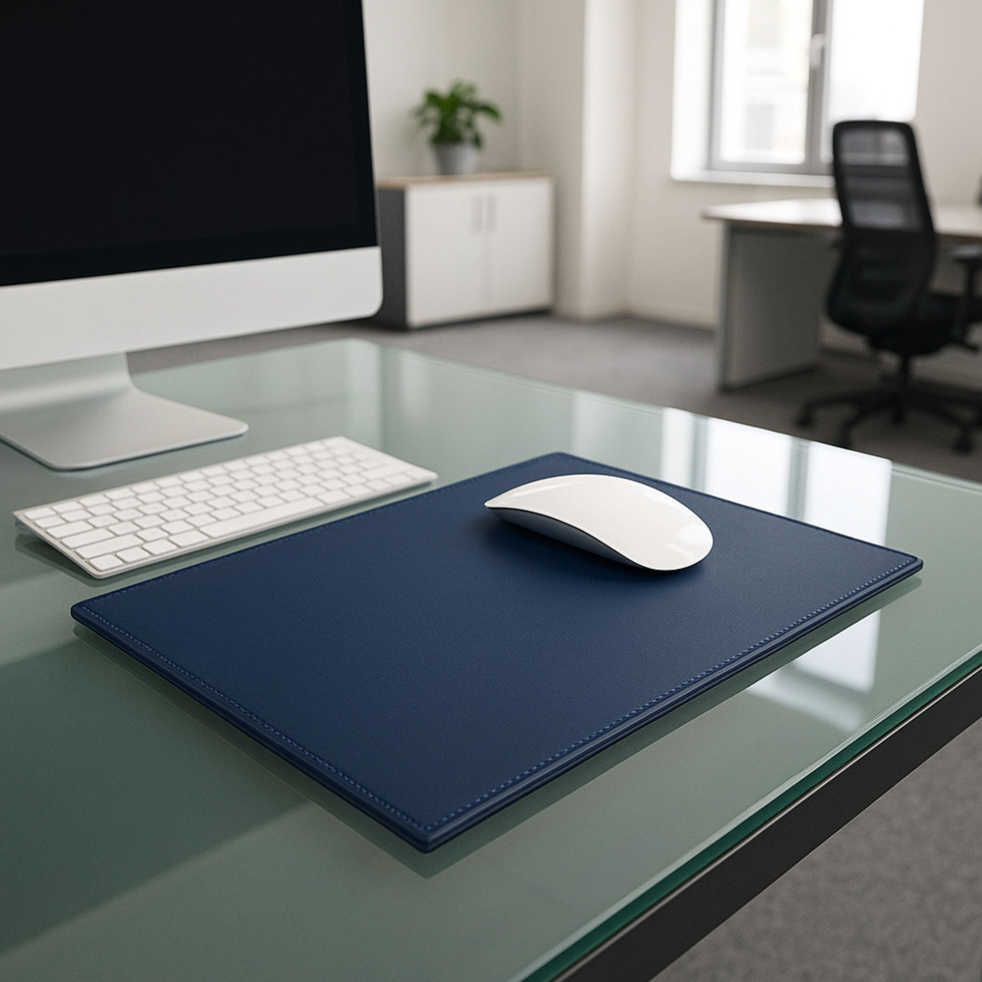 Navy Blue Bonded Rectangular Leather Mouse Pad