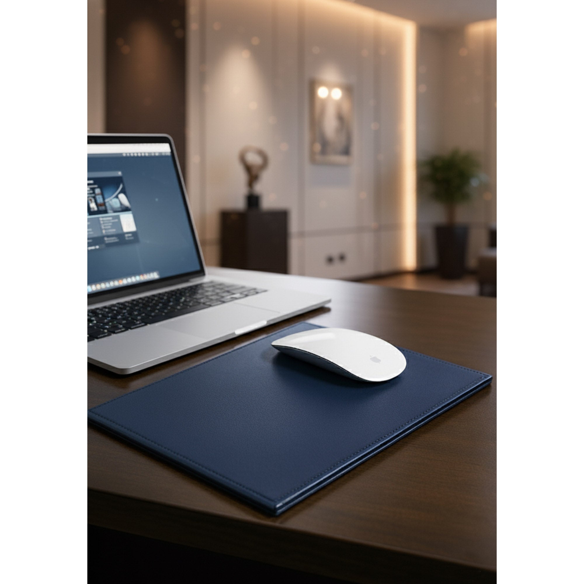 Navy Blue Bonded Rectangular Leather Mouse Pad