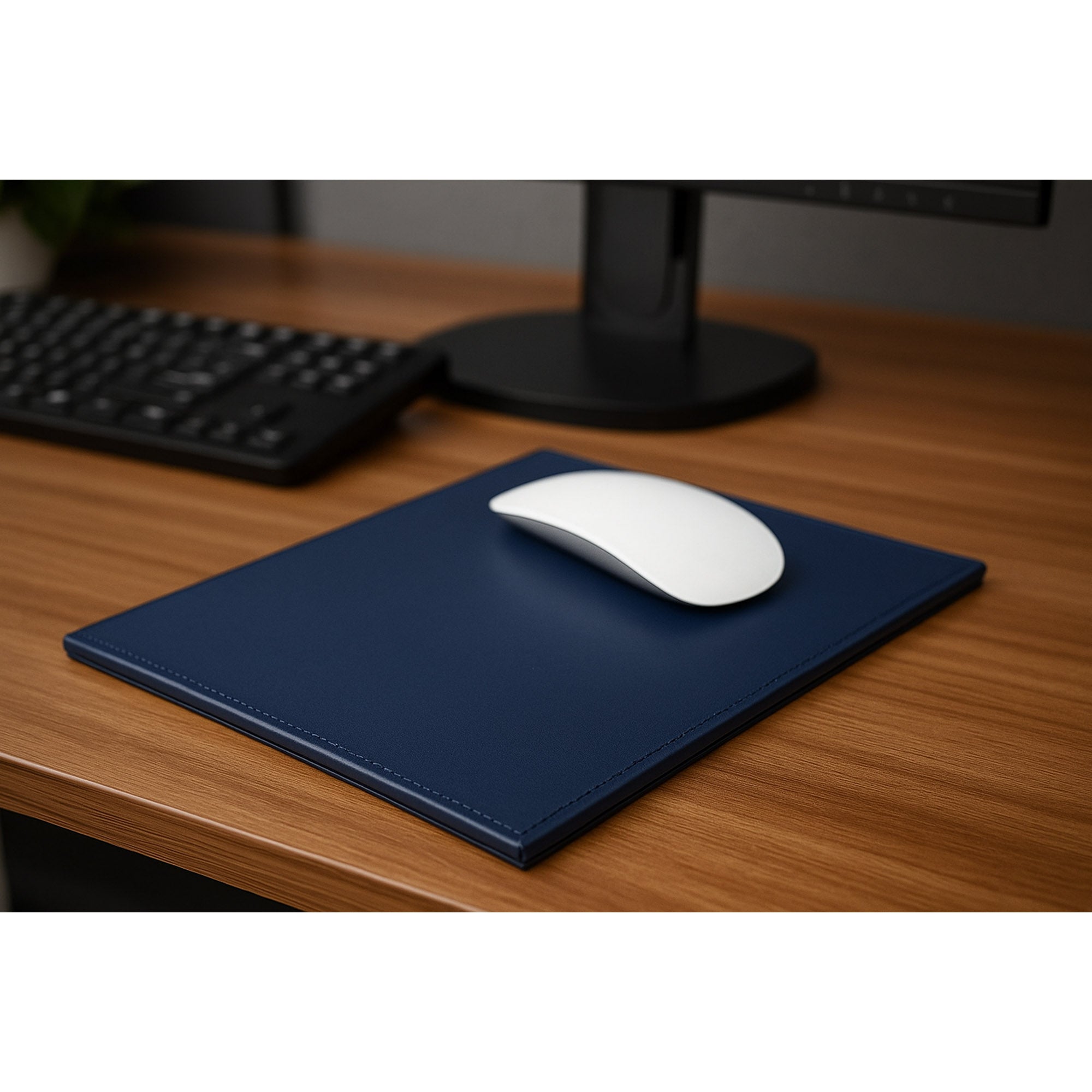 Navy Blue Bonded Rectangular Leather Mouse Pad