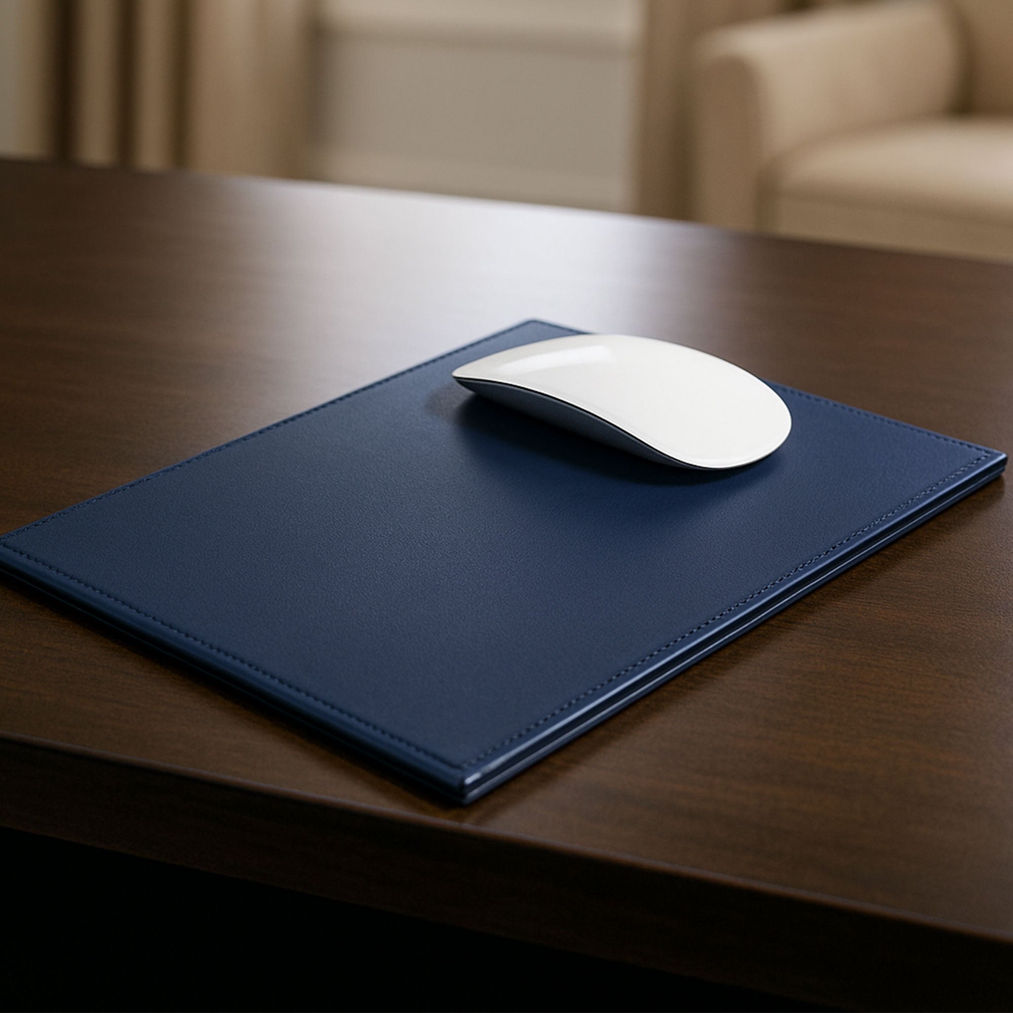 Navy Blue Bonded Rectangular Leather Mouse Pad