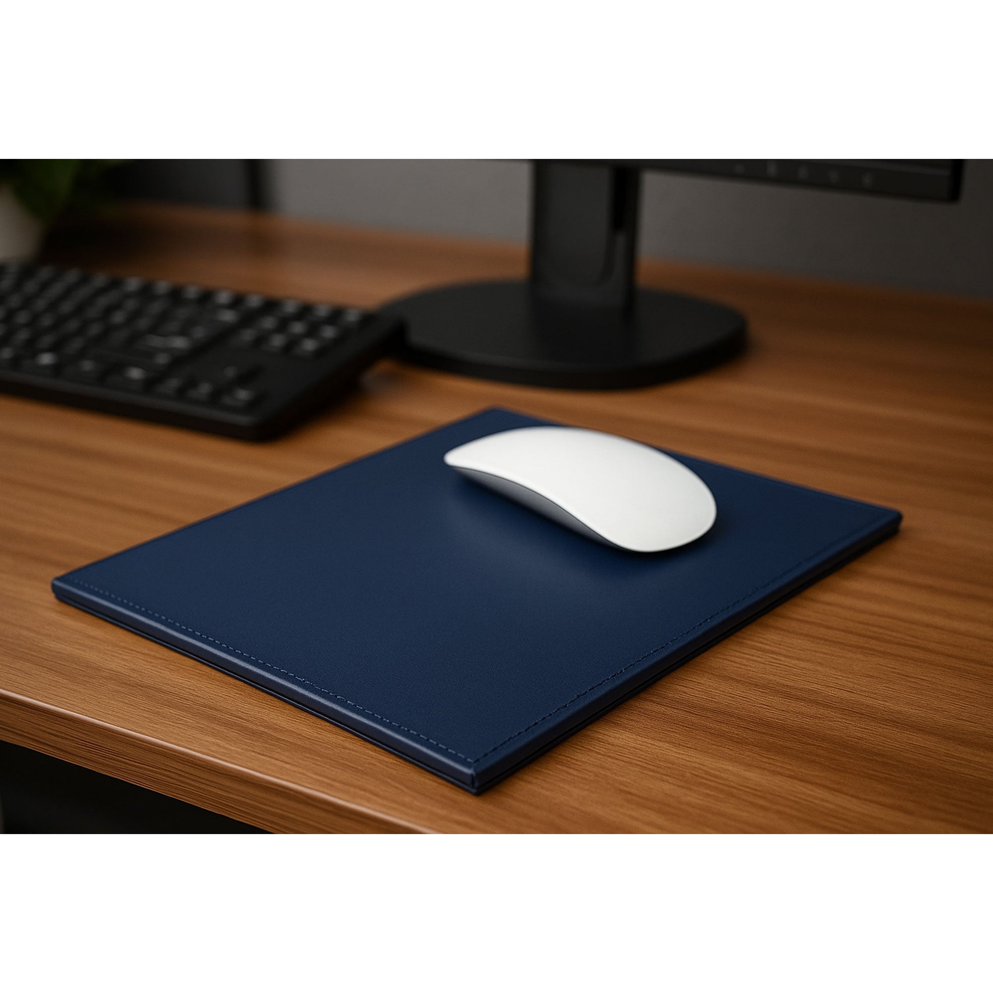 Navy Blue Bonded Rectangular Leather Mouse Pad