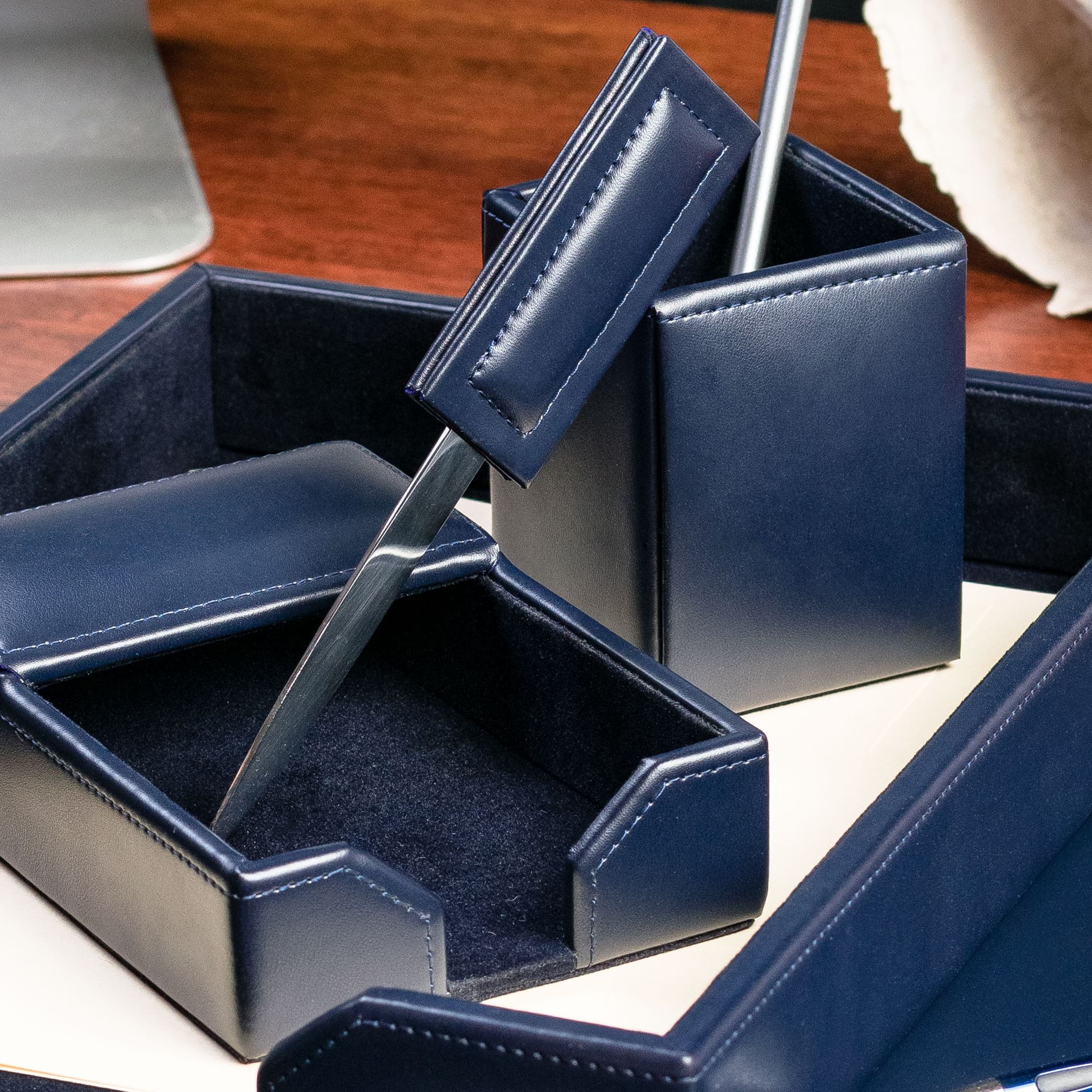 Navy Blue Bonded Leather Letter Opener