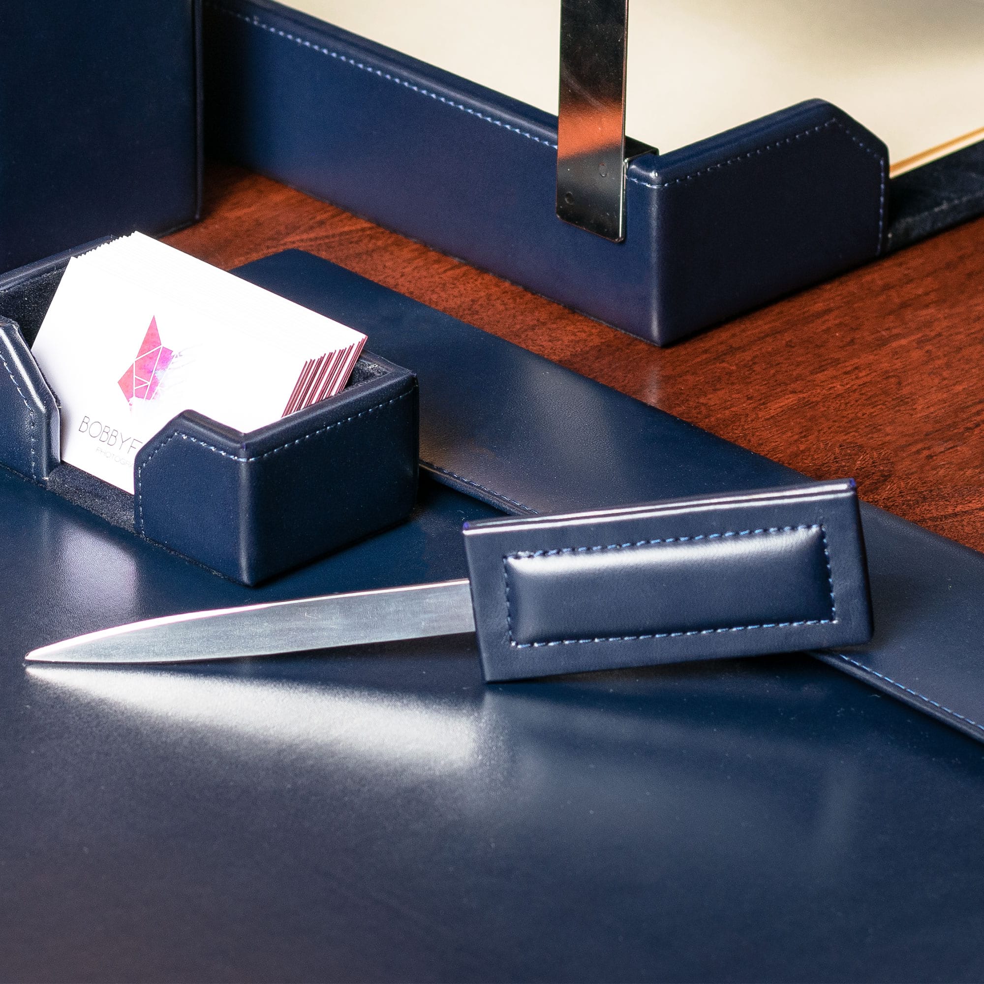 Navy Blue Bonded Leather Letter Opener