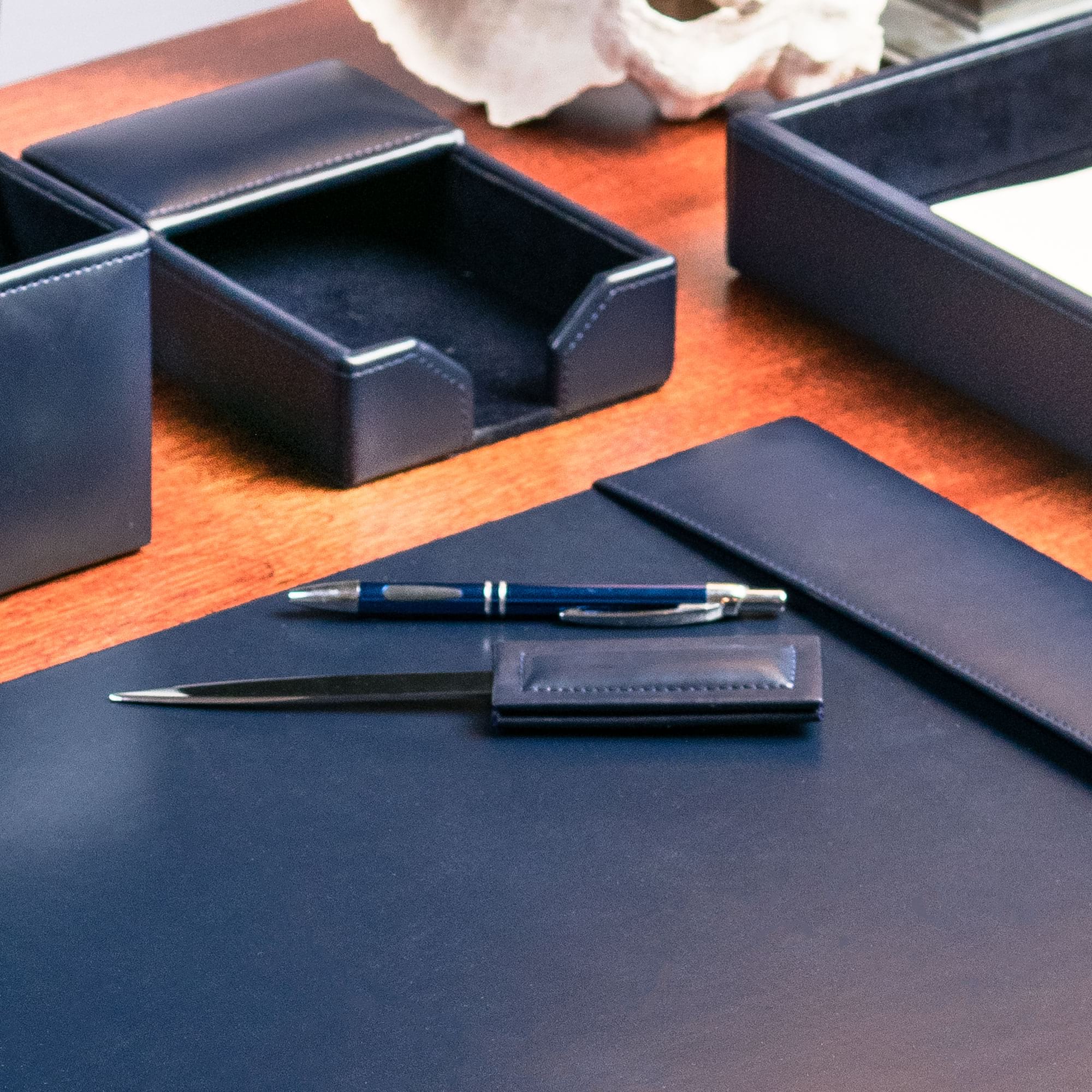 Navy Blue Bonded Leather Letter Opener