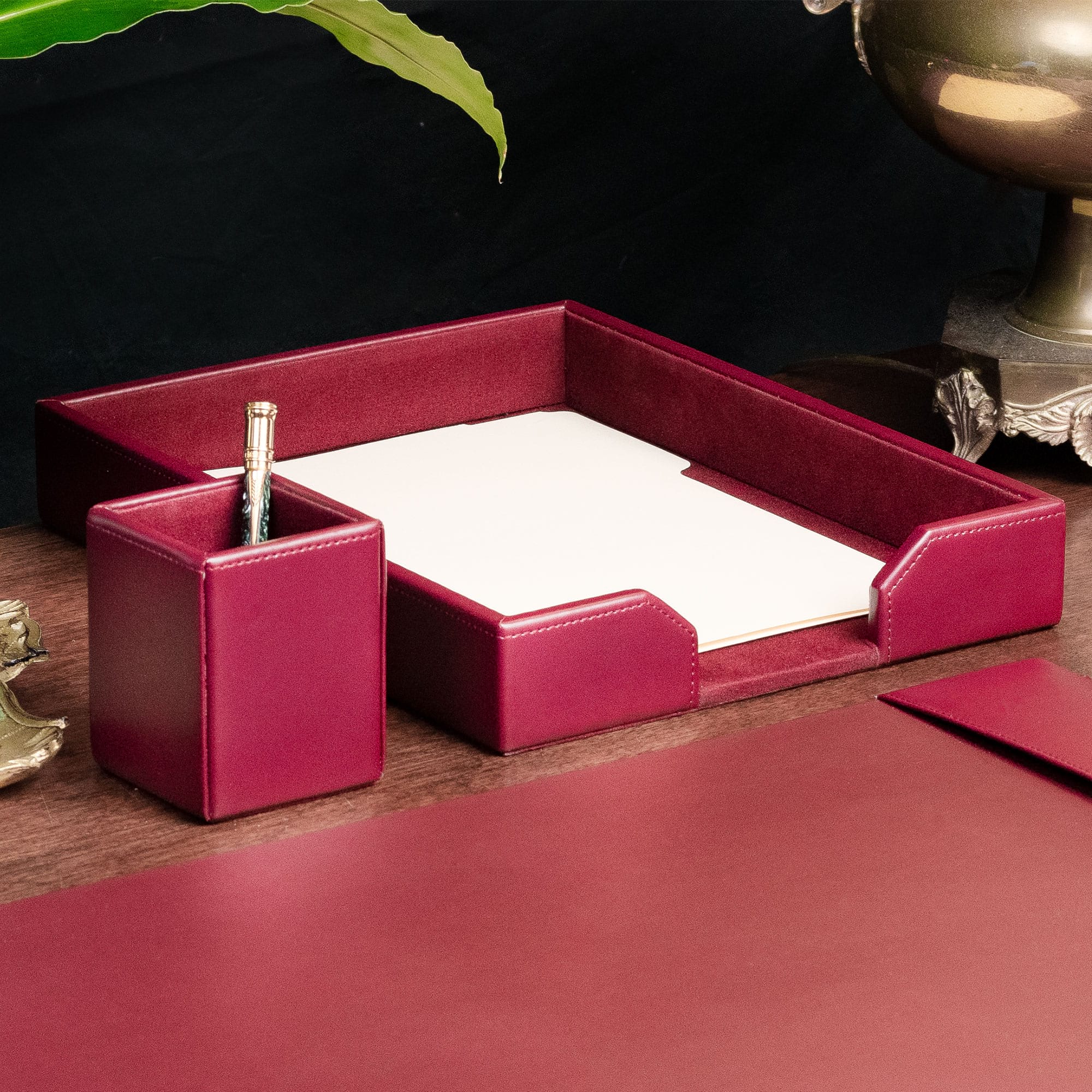 Burgundy Bonded Leather Letter Tray