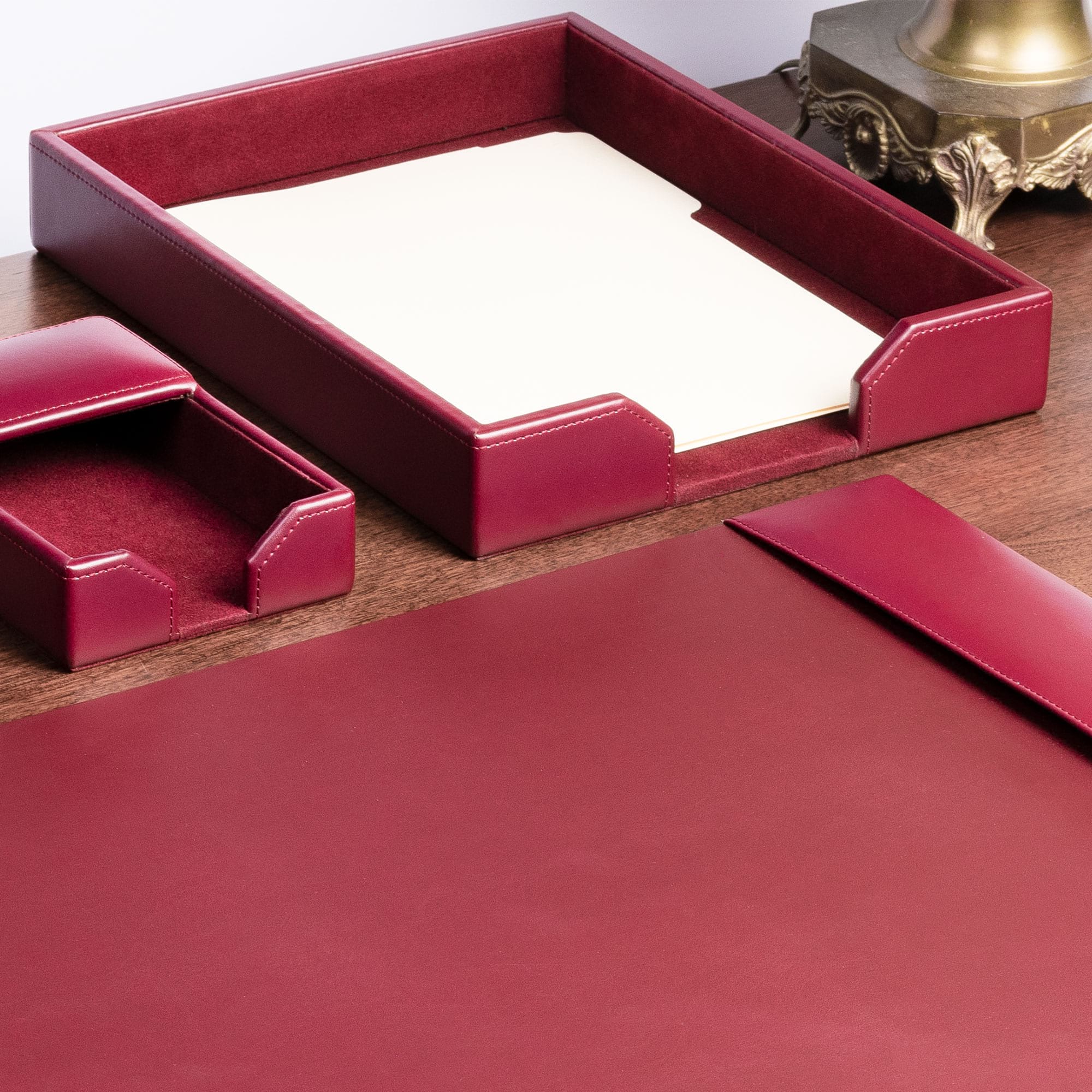Burgundy Bonded Leather Letter Tray