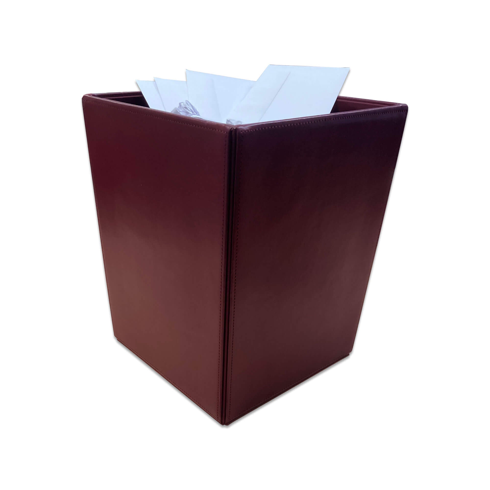 Burgundy Bonded Leather Waste Basket, 14 Qt