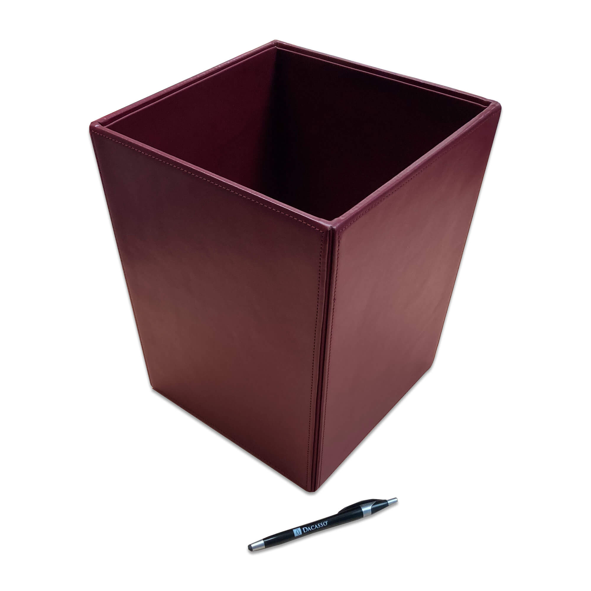 Burgundy Bonded Leather Waste Basket, 14 Qt