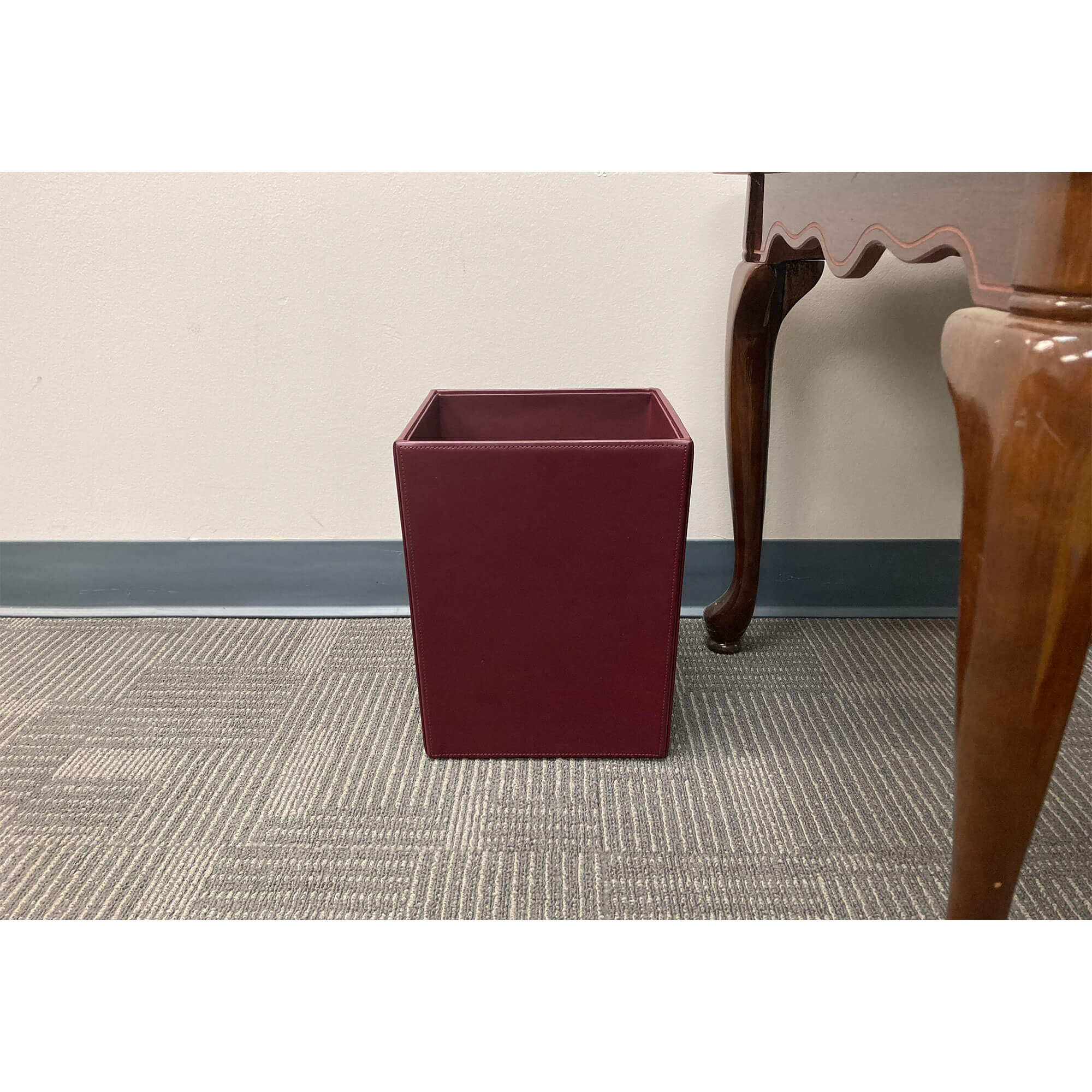 Burgundy Bonded Leather Waste Basket, 14 Qt