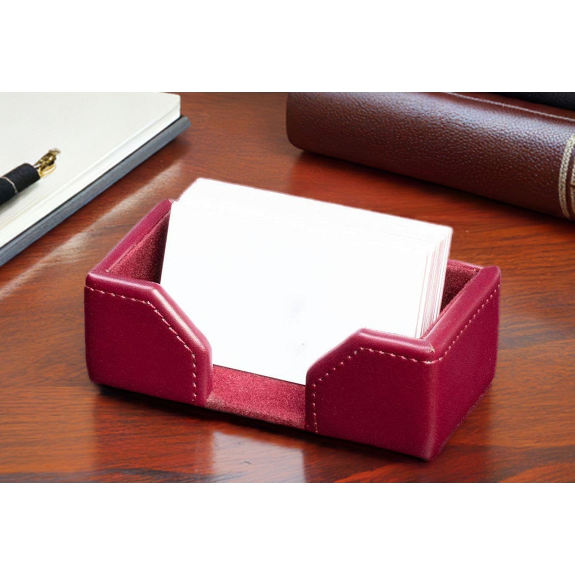 Burgundy Bonded Leather Business Card Holder